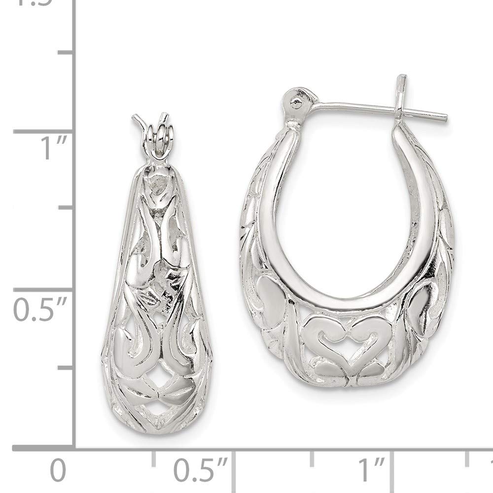 925 Sterling Silver Oval Filigree Hoop Puffed Shrimp Earrings - 24mm x 17mm | Elegant Dangle Earrings for Women | Perfect for Parties, Weddings & Everyday Wear