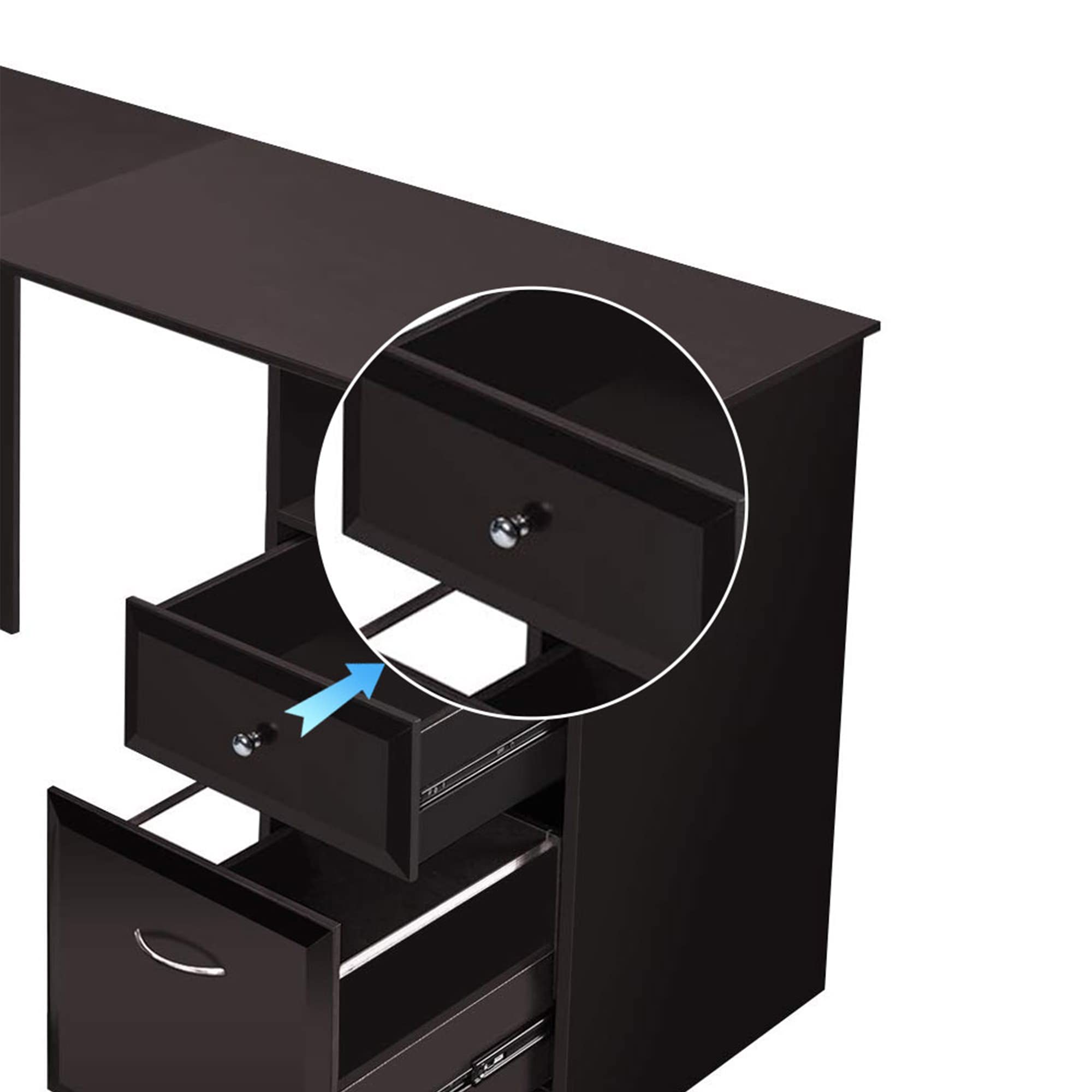 Premium L-Shaped Home Office Desk with Storage Cabinet & USB Ports - Modern Gaming & Workstation Corner Computer Desk with File Drawer - Dark Brown (JHLDSK02S-1-3p) - Perfect for Small Spaces, Home Office & Gaming Setups