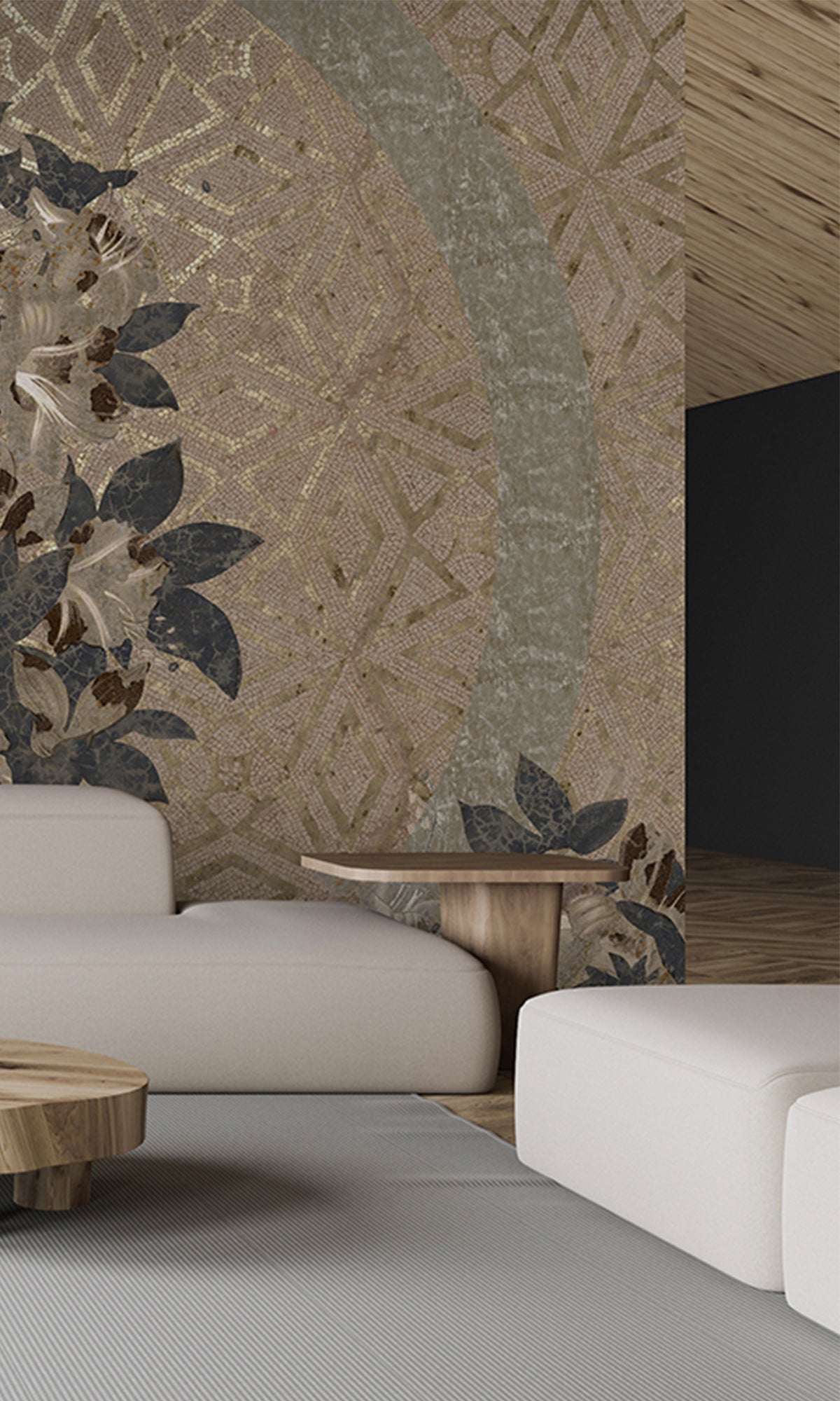 Ecru Geometric Floral Mosaic Mural Wallpaper M2576 - Peel and Stick Removable Wallpaper for Bedroom, Living Room, Nursery, Office Decor