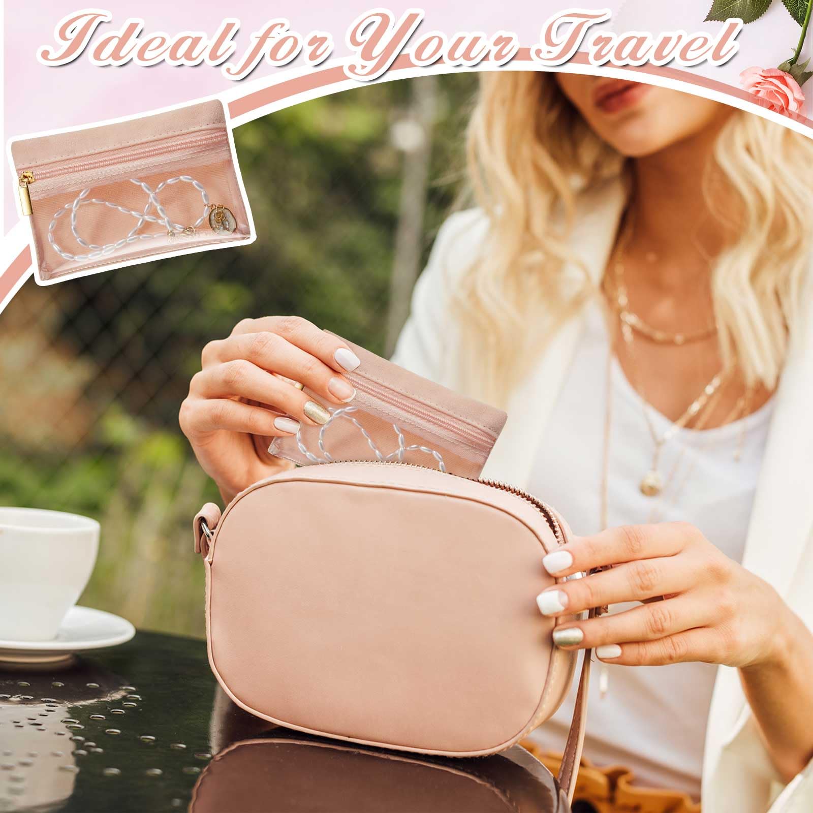 Uiifan Travel Jewelry Organizer - Flannel Jewelry Storage Bag with Zipper Pockets for Women | Portable Jewelry Pouch for Earrings, Necklaces & Rings | Perfect Gift for Girls & Travel Accessories