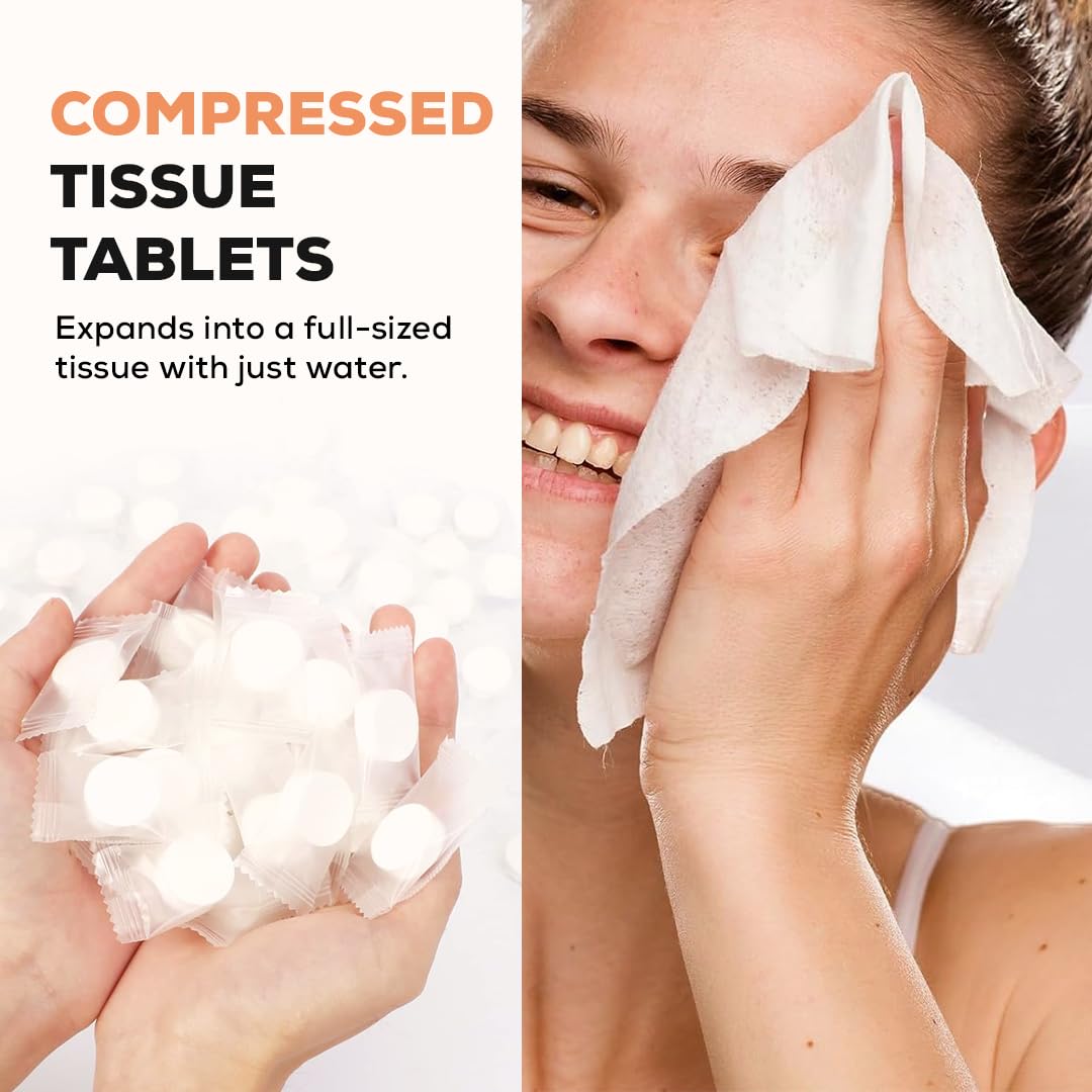 **Multibrite 50Pcs Compressed Towel Tablets - Facial Cleansing & Makeup Remover Pads, Water Activated Disposable Towels for Travel, Gym, Camping & Beauty Salon - Portable & Hygienic for Skincare & On-the-Go Use**