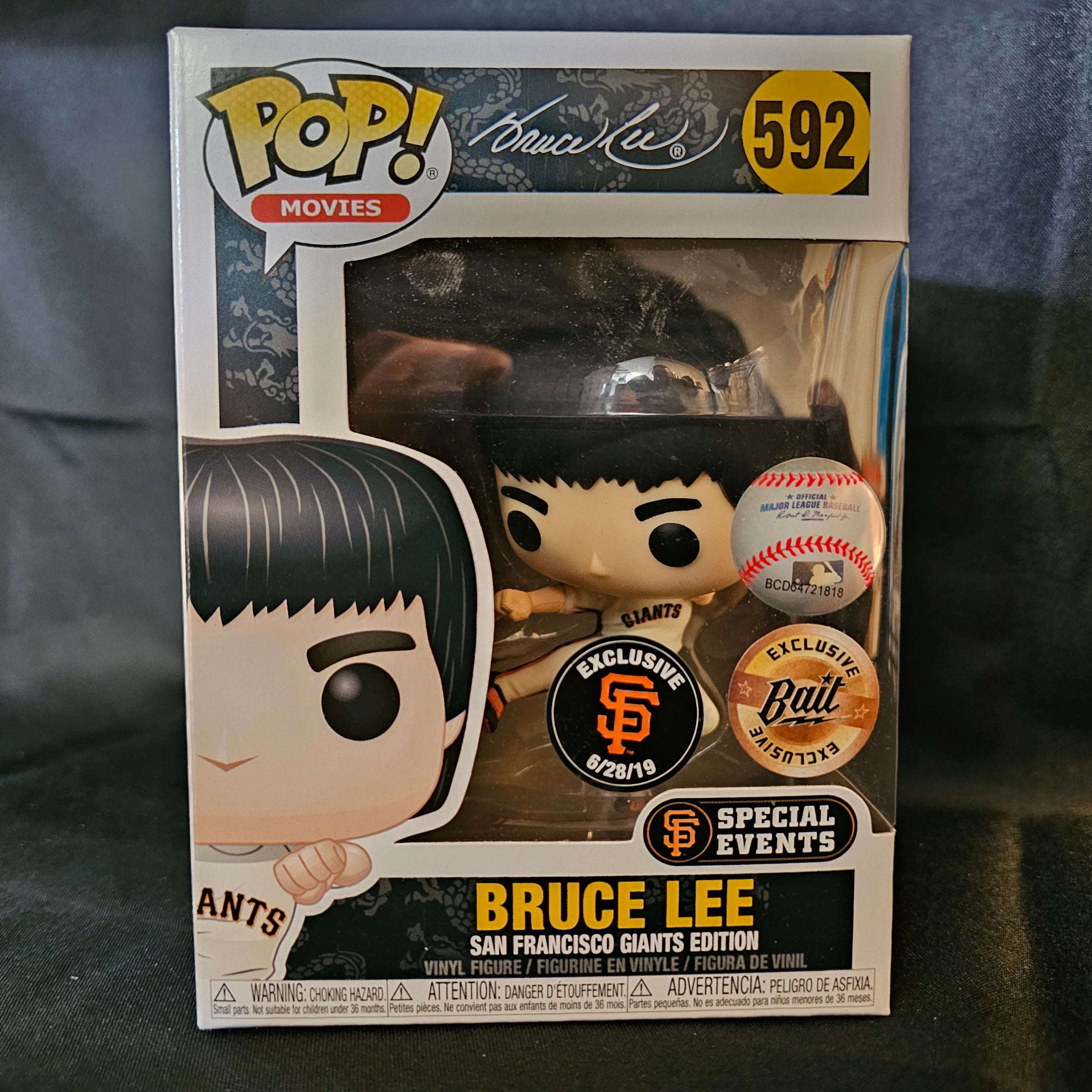 Bruce Lee Pop! Vinyl Figure - Flying Man Action Pose Collectible Toy - SF Giants Exclusive Edition #592 - Perfect for Martial Arts Fans & Pop Culture Collectors Display