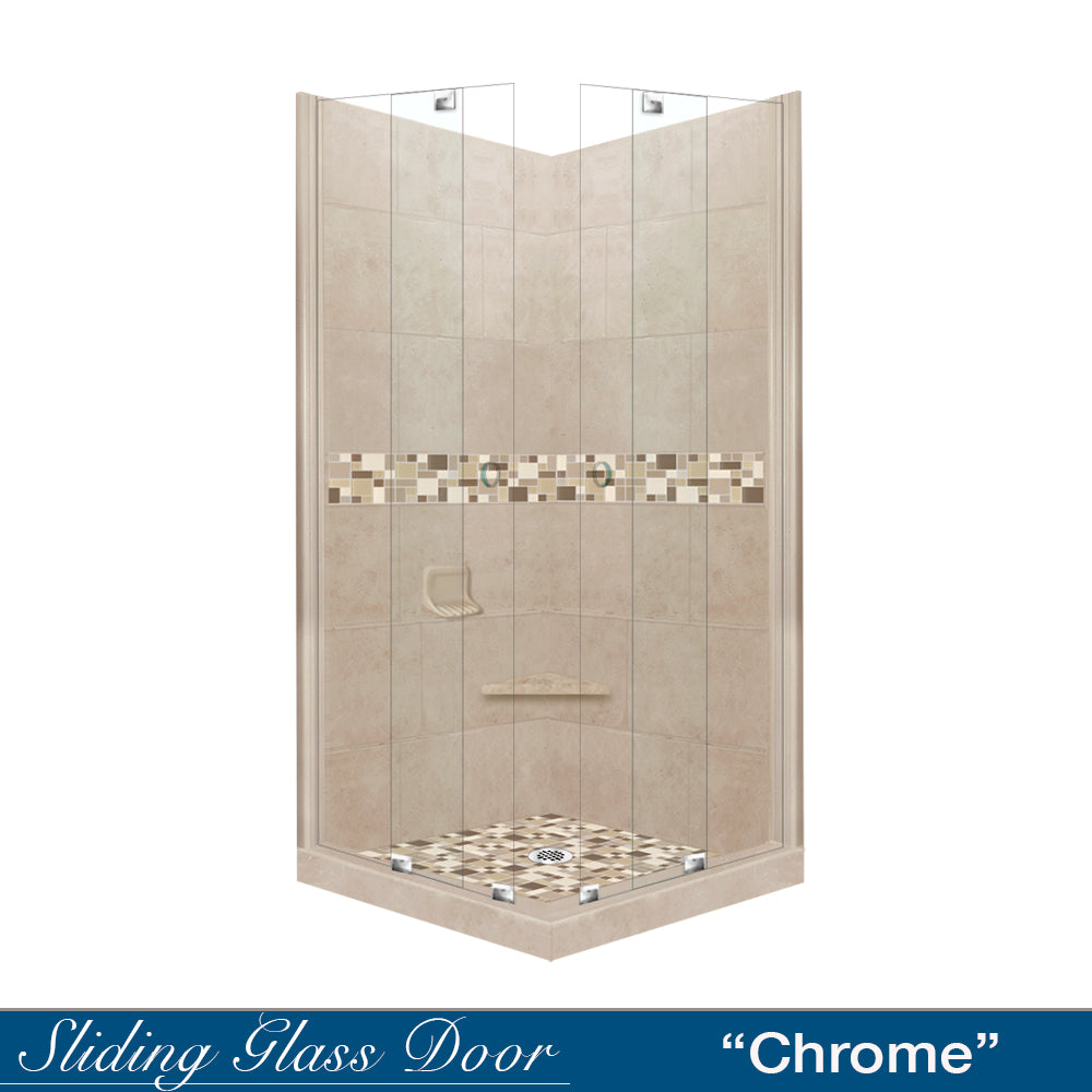 DIY Shower Remodel Kit - Corner Brown Sugar Sistine Stone & Tuscany Mosaic Accent Tile for Bathroom Renovation | Waterproof Peel-and-Stick Backsplash | Easy Installation for Showers, Bathtubs & Kitchen Walls