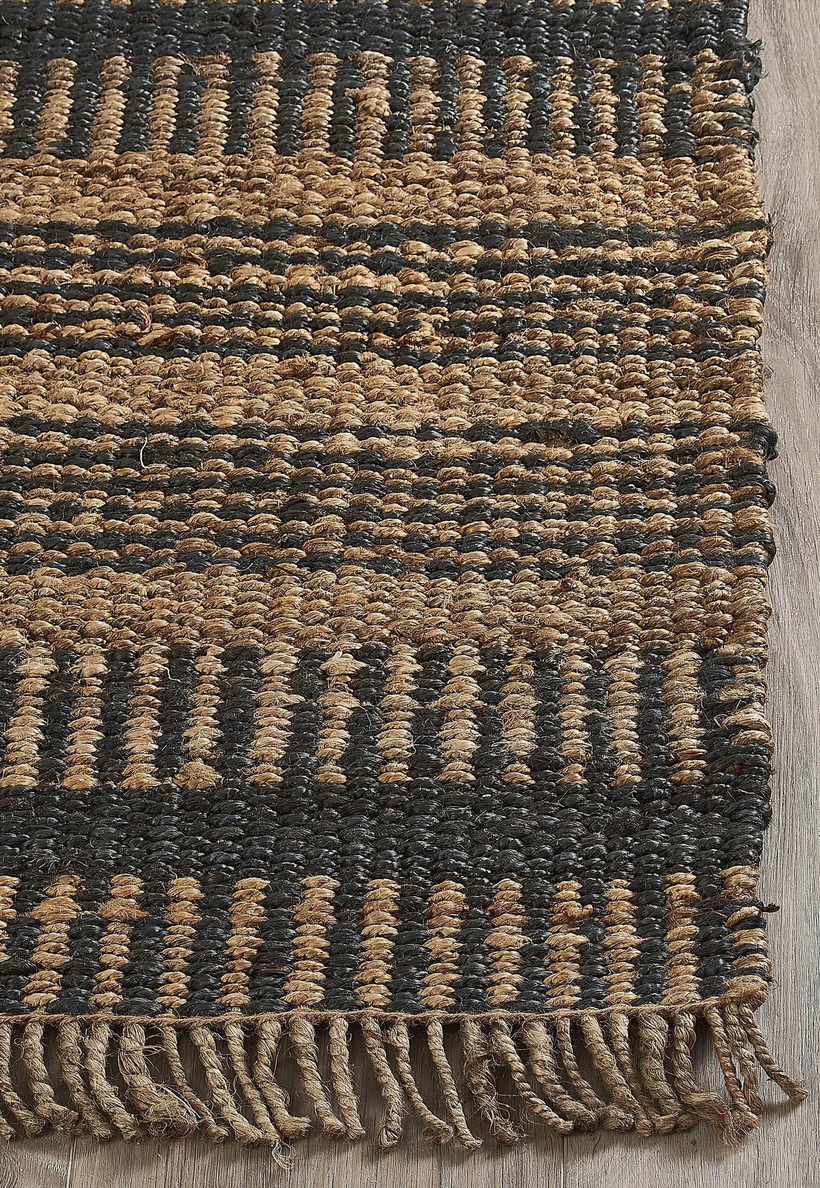 Fab Habitat Handwoven Striped Area Rug - Glacier Charcoal - Soft Natural Jute Fiber Rug for Bedroom, Living Room & Dining Room - 8x10 ft - Cozy Home Decor for Modern Spaces