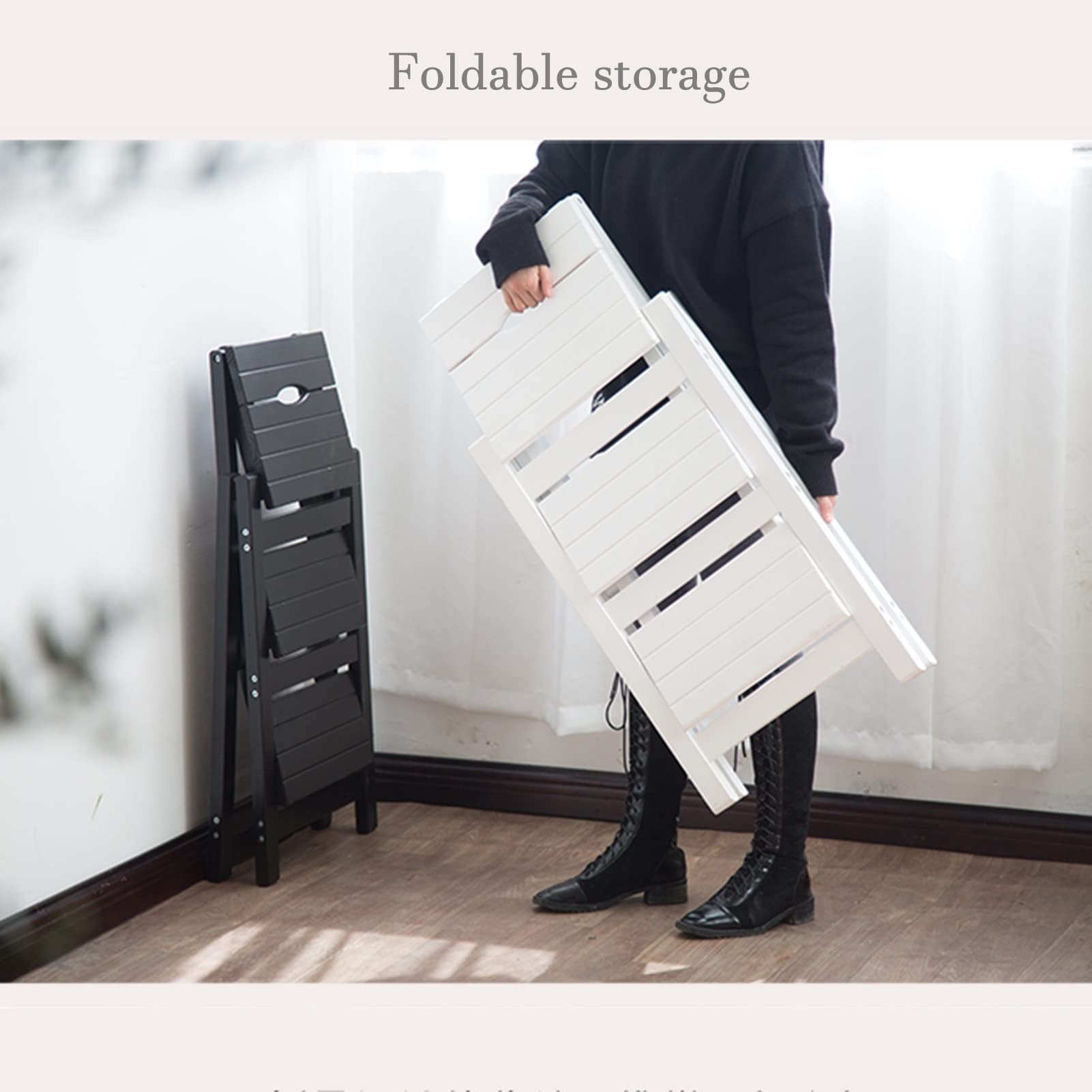2 Step Ladder Stool Chair - Portable Folding Wooden Step Stool for Home, Office & Warehouse - Multi-Functional as Bookshelf, Plant Stand - Perfect for Kitchen, Bathroom, Closet & Gardening Use