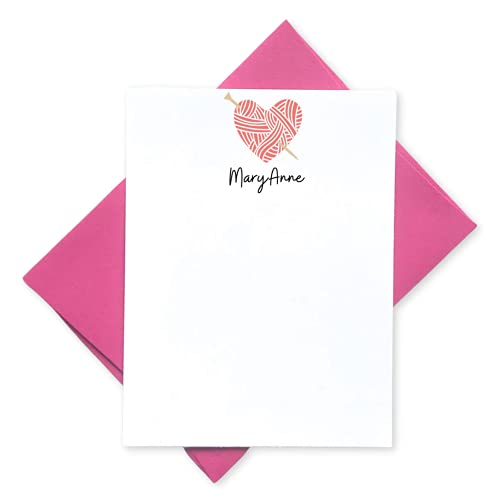 Personalized Crochet Lovers Note Cards & Knitting Stationery Set - A2 Flat Cards with Envelopes for Women | Choose Colors & Quantity | Perfect Gift for Yarn Lovers, Needlework Enthusiasts & Crafters | Great for Thank You Notes, Birthday Cards & Handmade Gifts