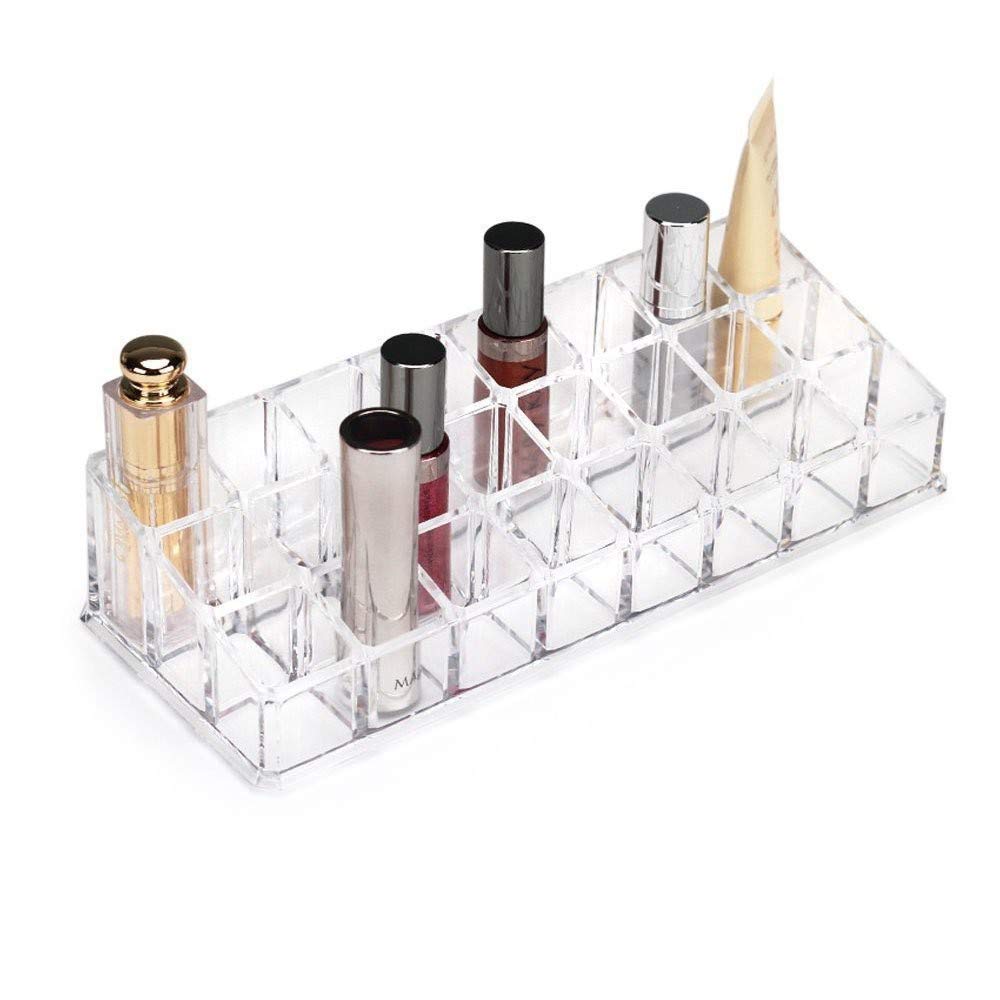 ADDCART 24-Slot Clear Acrylic Makeup Organizer - Lipstick Holder & Nail Polish Storage with Brush Tray for Vanity Table | Perfect for Cosmetics, Jewelry & Beauty Tools Organization