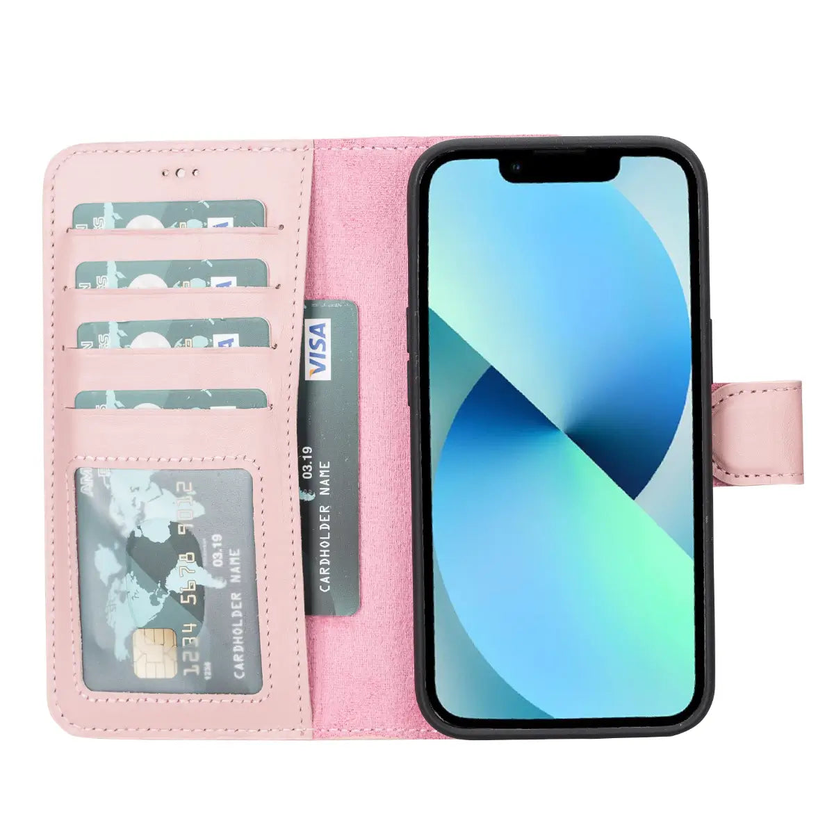 Pink Leather Wallet Case for iPhone 14 - Slim Protective Phone Cover with Card Slots | Perfect for Women's Everyday Use, Travel & Shopping