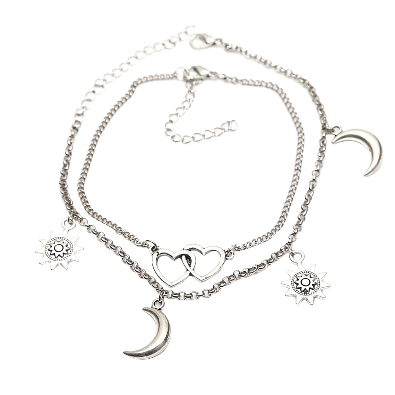 The Lord of The Rings Book Set Inspired Boho Women's Gold & Silver Ankle Chain Bracelet - Adjustable Foot Jewelry for Beach, Summer & Festival Wear (Silver, One Size)