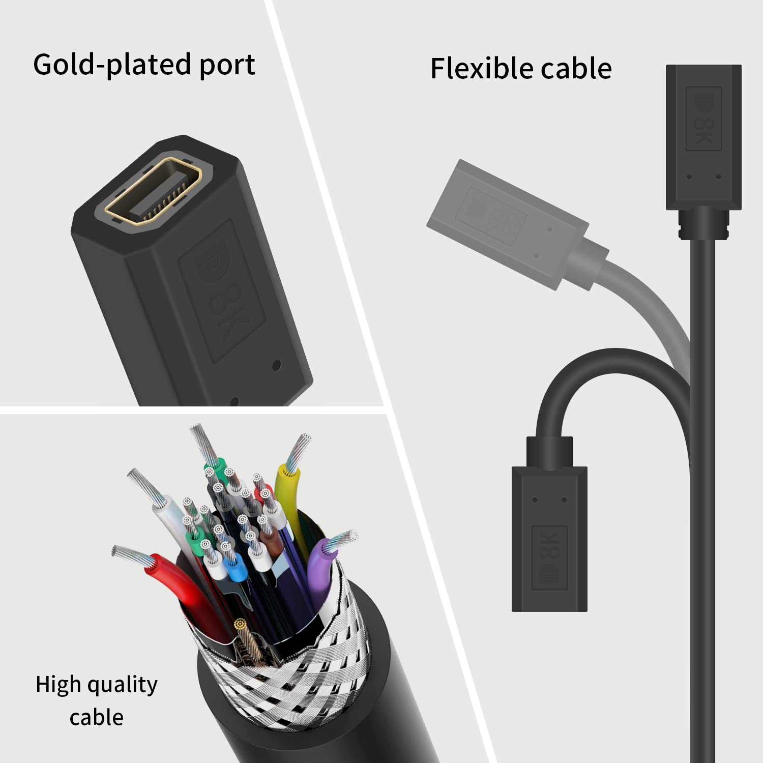 Duttek 8K DisplayPort to Mini DisplayPort Extender Cable 1FT (30cm) - Mini DP to DP 1.4 Angled Adapter with Gold-Plated Connectors - Compatible with Gaming Monitors, 4K TVs, Laptops - Perfect for Home Office, Gaming Setup & Multimedia Entertainment