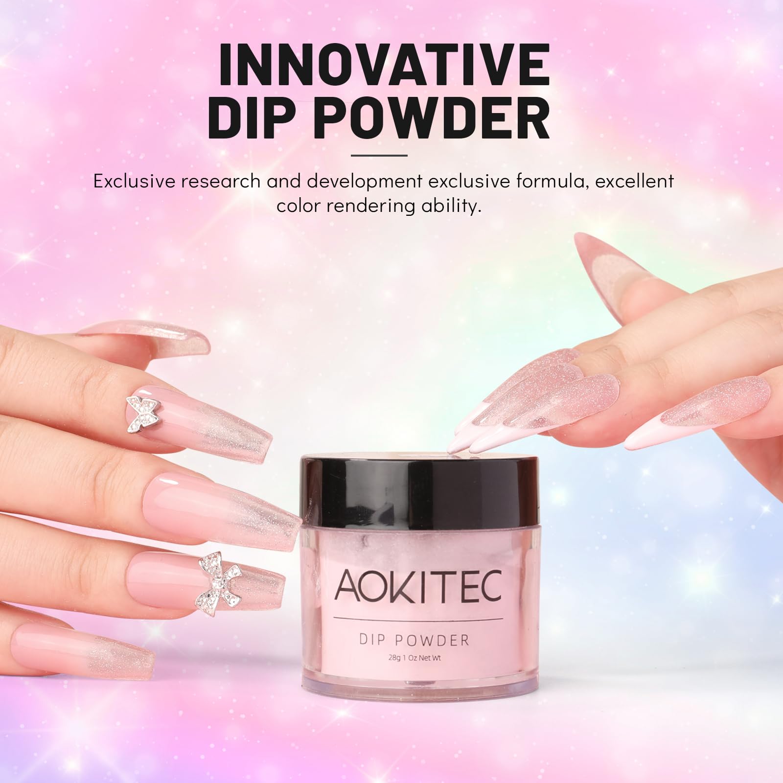 **Aokitec Glitter Jelly Pink Dip Powder - 1Oz Sweet Color Nail Dip Powder for Professional & DIY Nail Art, French Manicure, No UV Lamp Needed - Perfect for Salon, Home, Parties & Special Occasions**