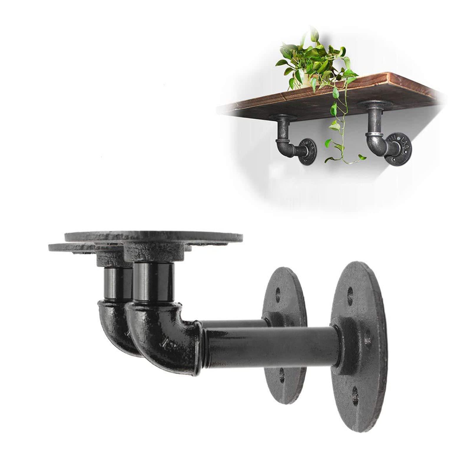 Black Solid Steel Pipe Shelf Bracket - Heavy Duty Floating Shelf Supports for Wood Shelves - Rustic Industrial Pipe Decor - Perfect for Living Room, Kitchen, Bedroom & Home Office Organization
