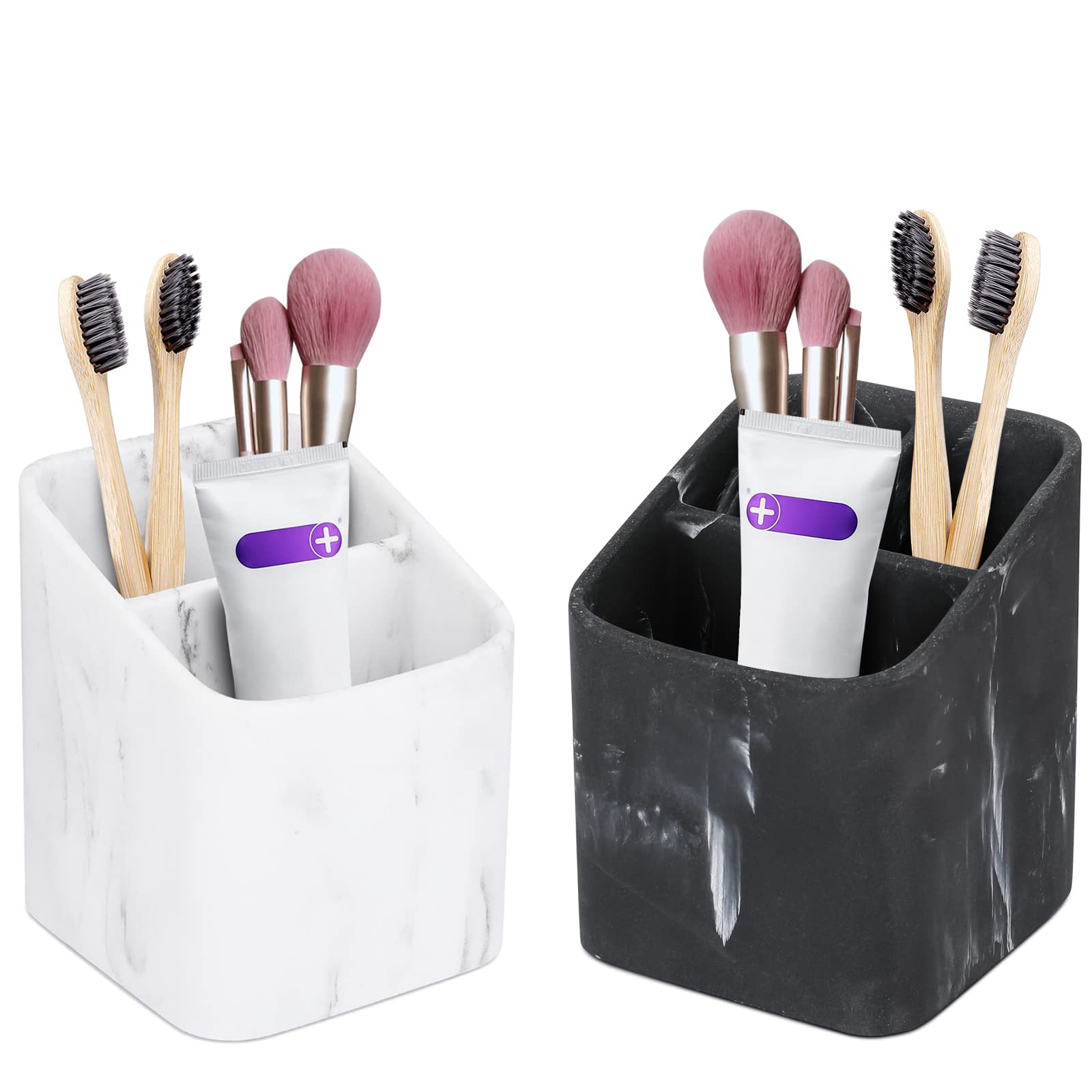 TAUVLL Square Toothbrush & Toothpaste Holder - Stylish Bathroom Vanity Organizer for Makeup Brushes, Razors, Pencils | Durable Desktop Storage Stand for Women & Girls | Perfect Gift for Home, Office & Travel Use