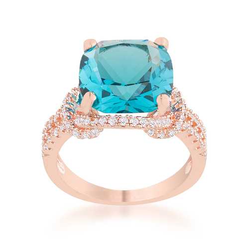 6.2ct Aquamarine CZ Rose Gold Statement Ring for Women - Elegant Wedding, Party & Evening Wear Jewelry Gift