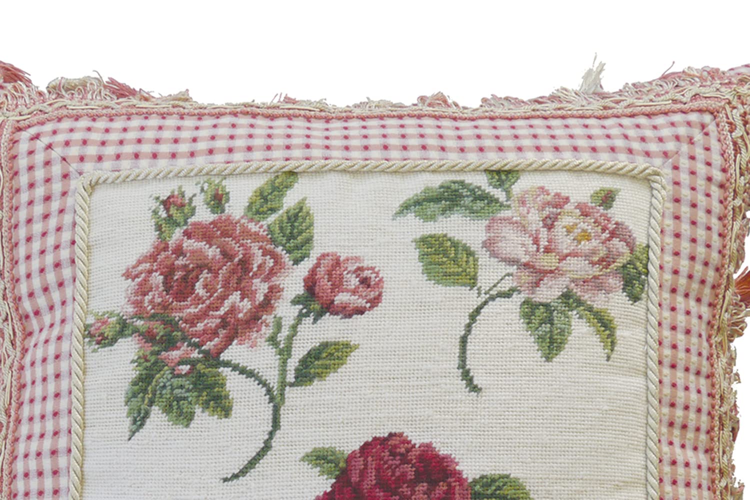 Reddout's Toss Rose Needlepoint Throw Pillow 16x16 Inch - Elegant Pink Decorative Cushion for Sofa, Couch & Bed - Perfect for Living Room, Bedroom & Home Decor