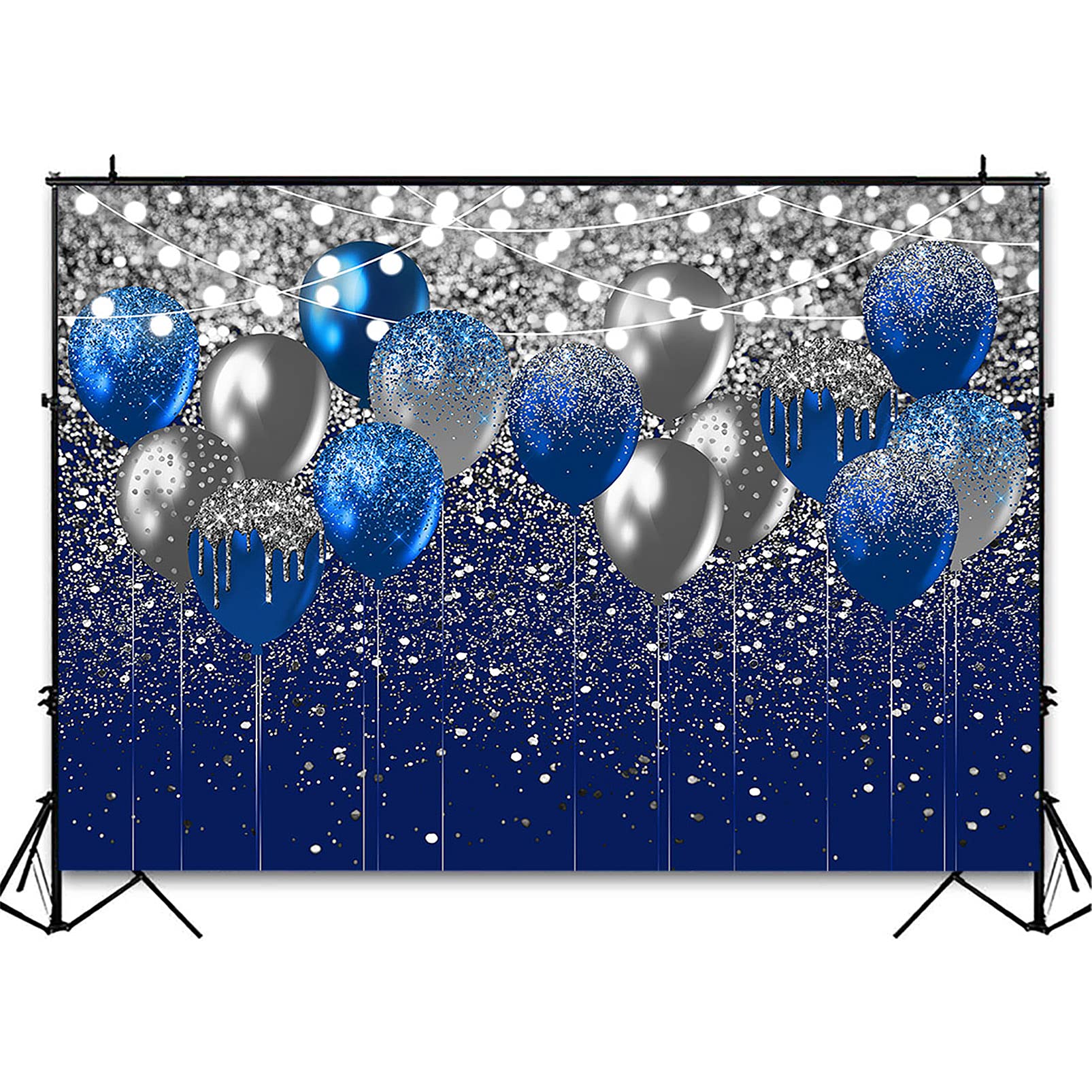 Royal Blue Glitter Backdrop - 7x5ft Sparkling Blue & Silver Photography Background for Birthday, Wedding, Prom, Graduation Parties | Perfect for Photo Booths, Balloon Decor & Event Decorations