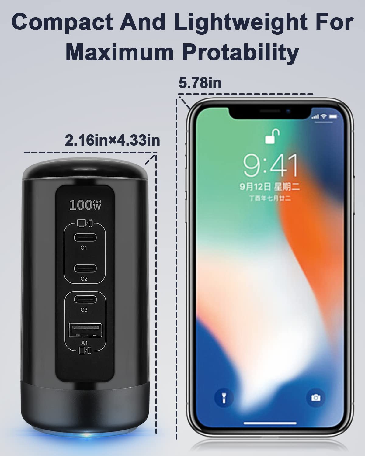 100W USB C GaN Fast Charger, 4-Port PD Charging Station for MacBook Pro/Air, iPad Pro/Air, iPhone 13/14/15 Series, Dell XPS 15, Samsung Galaxy, Google Pixel - Compact Power Hub for Home, Office & Travel