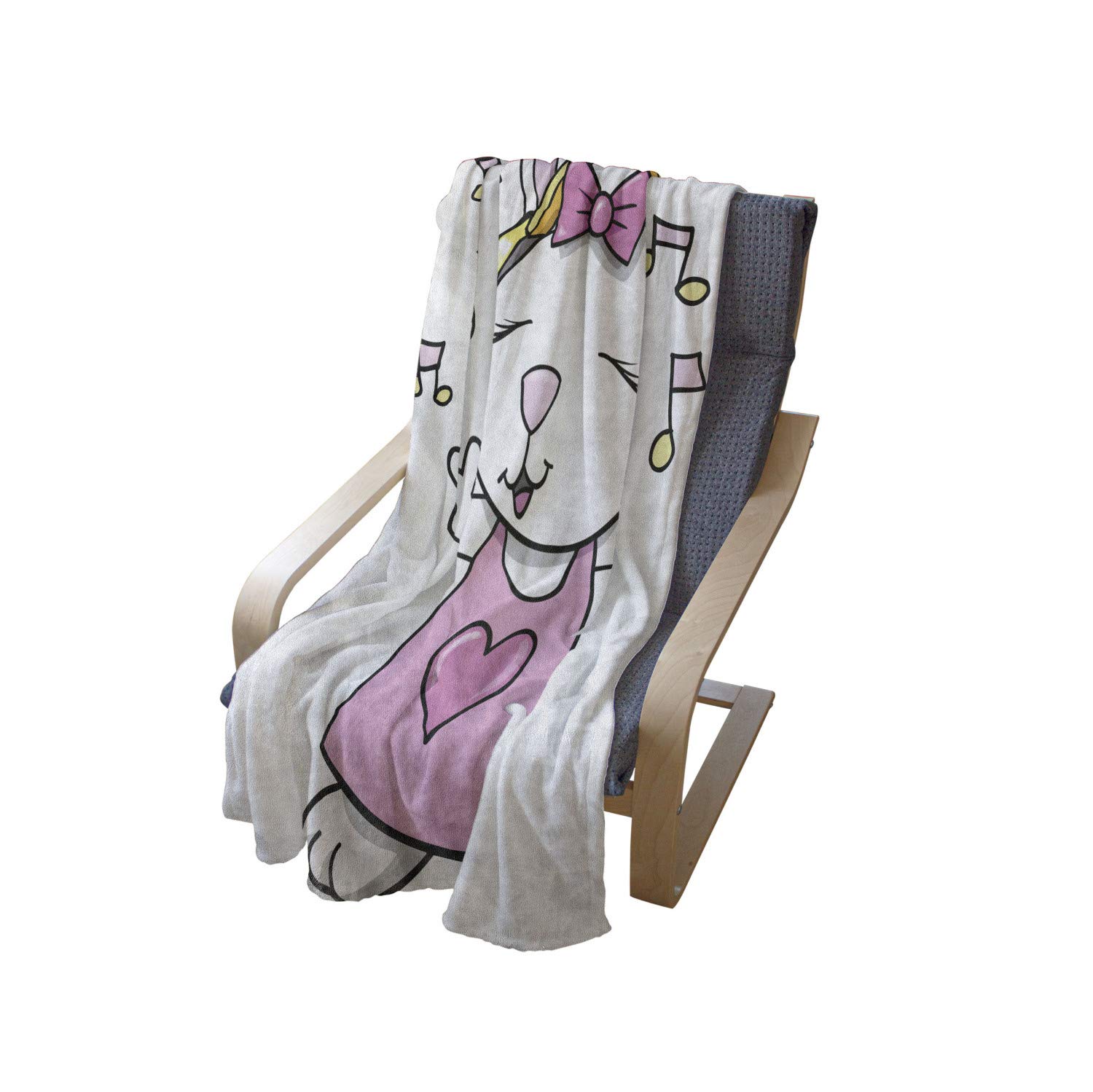 Ambesonne Bunny Throw Blanket - Rock Star Rabbit with Speakers, Music Notes, and Heart Cartoon Design - Soft Flannel Fleece Couch Cover for Adults, 70