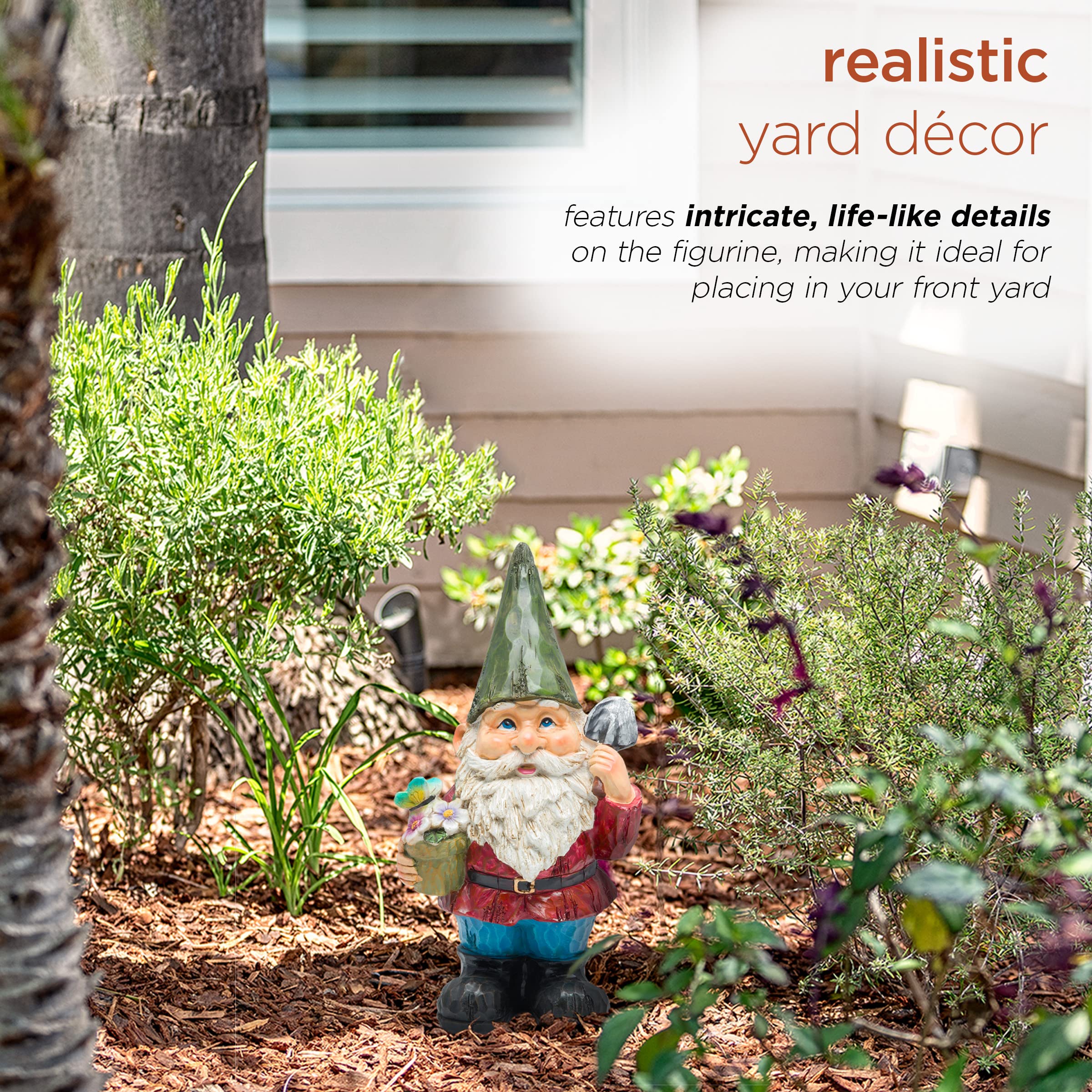 Alpine Corporation 12 Inch Tall Outdoor Garden Gnome Statue with Flower Pot - Cute Yard Decoration for Lawn, Patio & Garden Decor