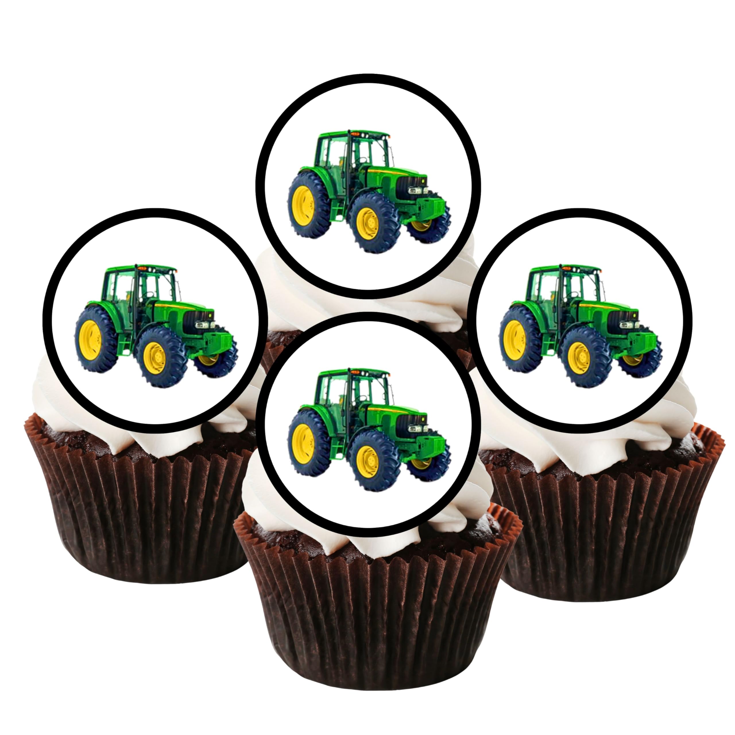 24 Pack Farm Tractor Cupcake Toppers - Edible Cake Decorations for Farmers Birthday Party, Baby Shower & Farm Theme Celebrations - Includes Farm Animal Toppers for Cakes, Cupcakes & Desserts