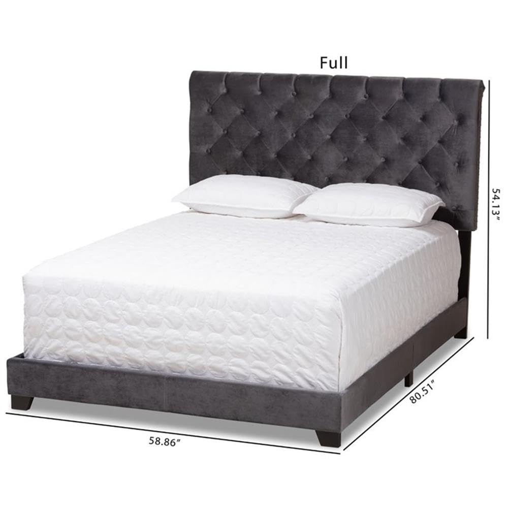BOWERY HILL Velvet Tufted Full Size Bed Frame - Dark Grey Upholstered Platform Bed with Button Tufting | Perfect for Modern Bedrooms, Guest Rooms & Master Suites
