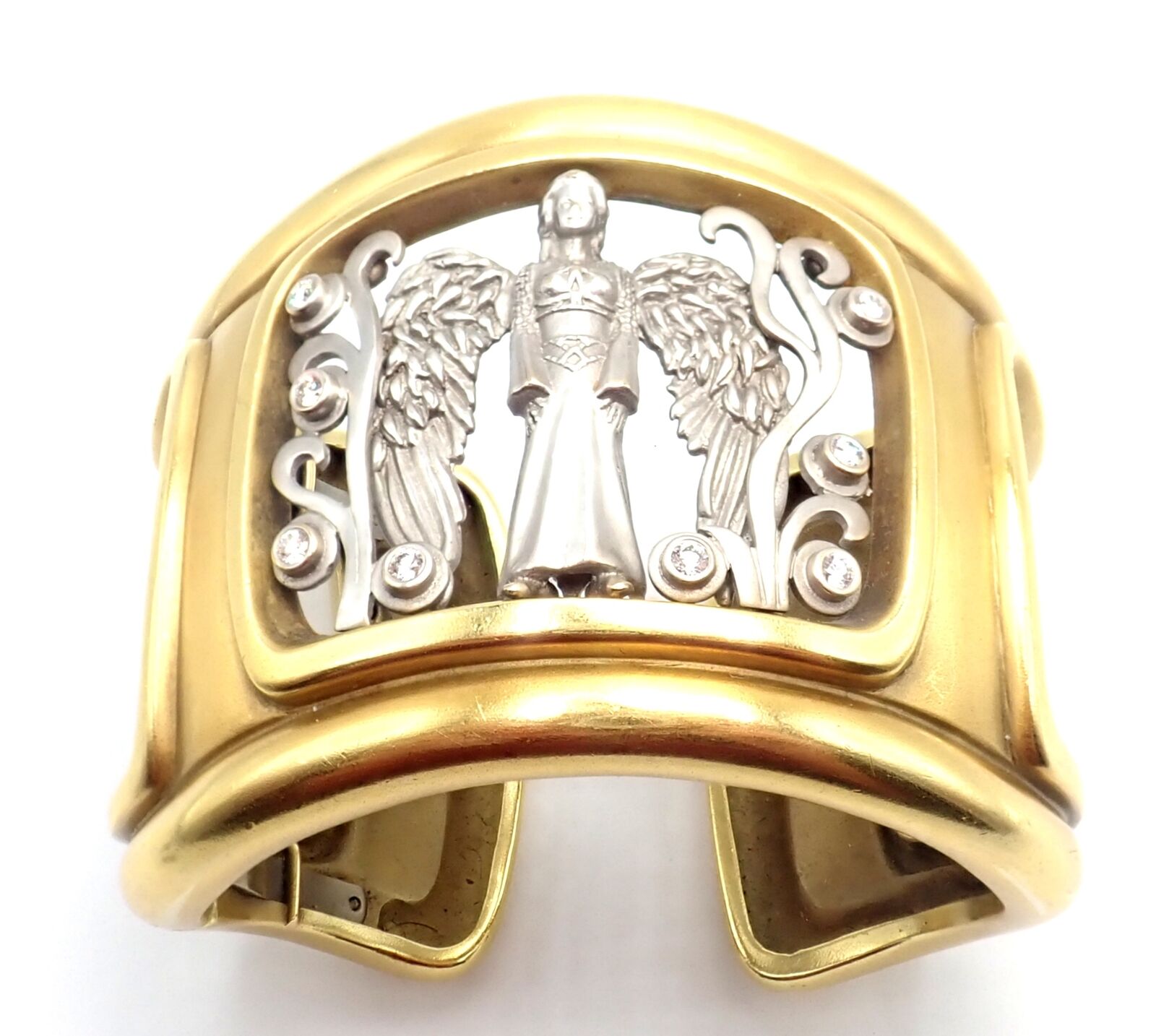 Authentic Kieselstein Cord 18k Gold Diamond Angel In My Window Bangle Bracelet - Luxury Jewelry Gift for Women, Elegant Party & Wedding Accessory