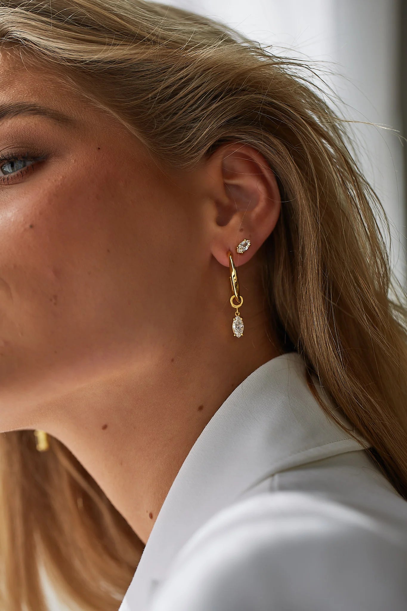 Lola Knight Indigo Hoop Earrings with Cubic Zirconia Crystal Charm - 18K Gold Plated Dangle Earrings for Women, Perfect for Parties, Weddings & Everyday Wear