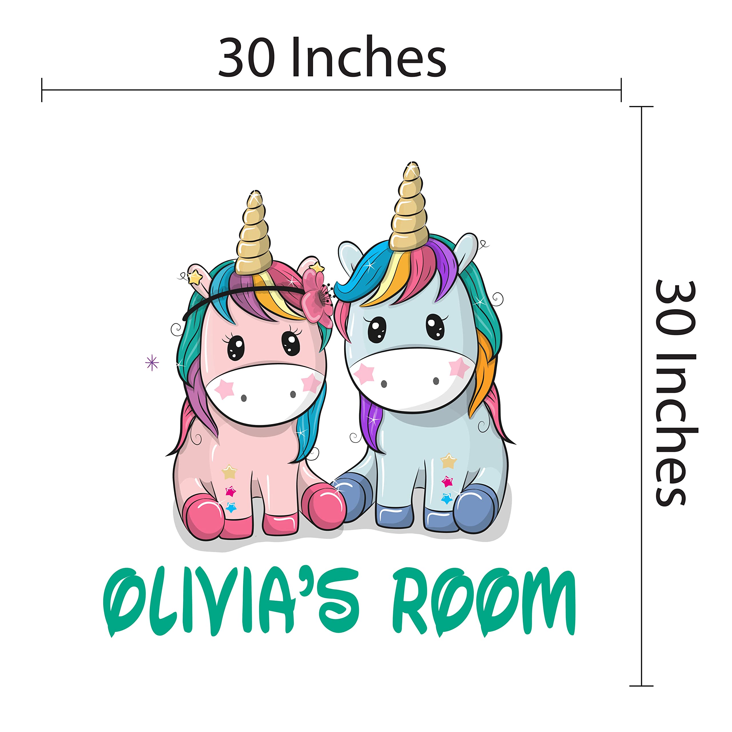 Custom Name Wall Decal - Unicorn Vinyl Wall Sticker for Girls Room Decor - Peel and Stick Nursery, Playroom & Bedroom Art - 30
