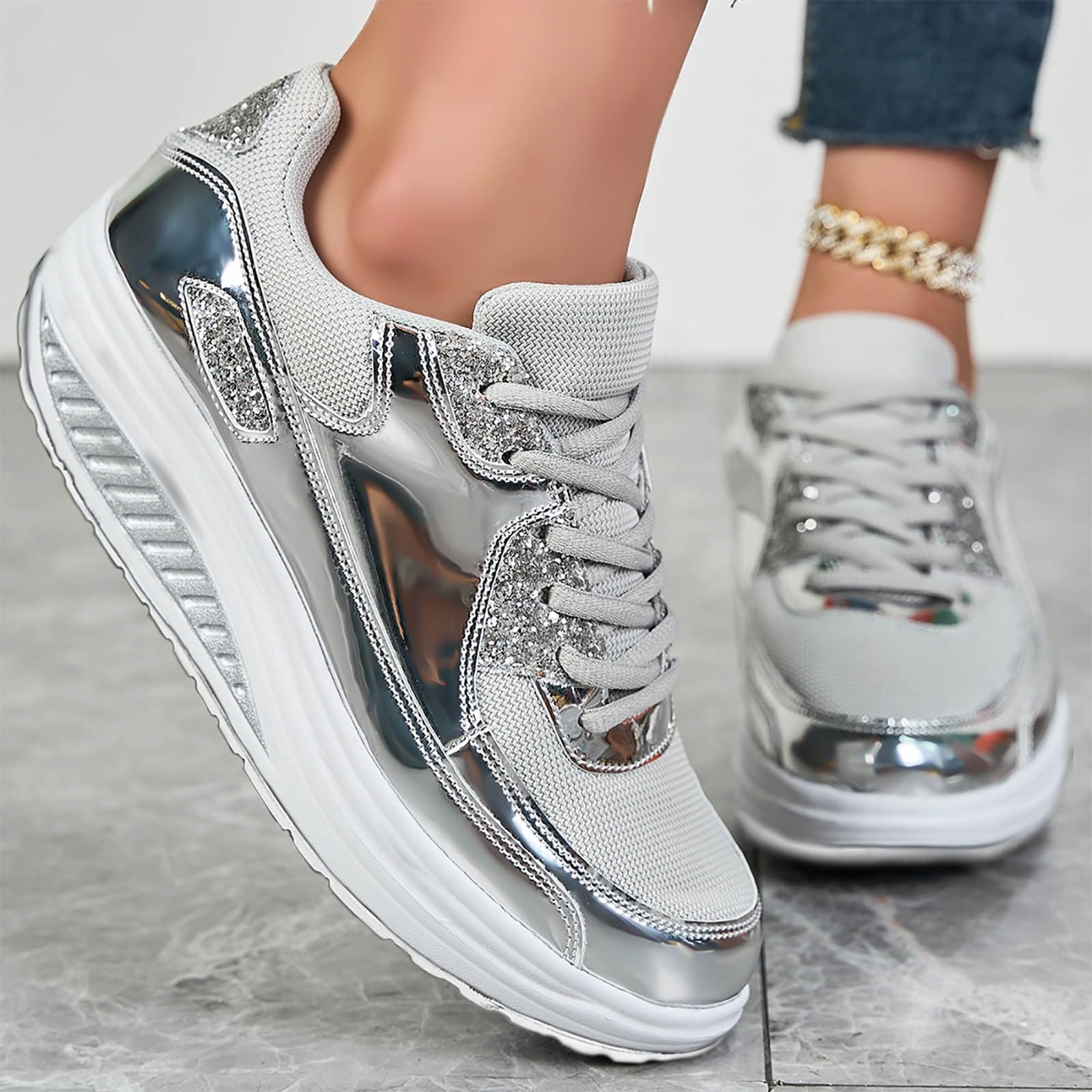 Women's Chunky Platform Sneakers - Comfortable Non-Slip Walking Shoes for Women | Fashion Lace-Up Casual Shoes for Daily Wear, Work & Travel