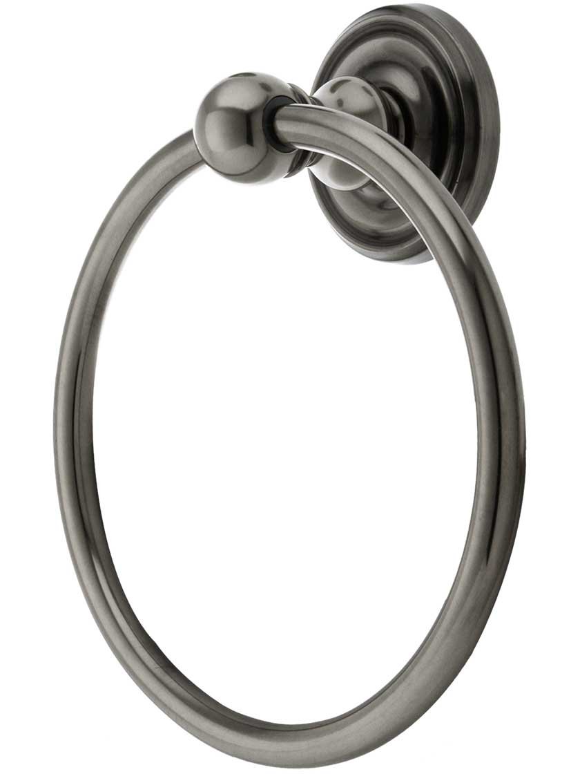 Antique Pewter Brass Towel Ring with Classic Rosette Design - Bathroom & Kitchen Accessory for Stylish Home Decor
