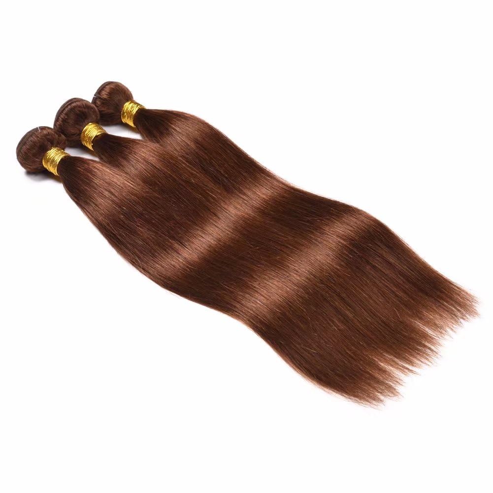 FEEL ME Brazilian Straight Hair Bundles - Color 4 Light Brown 100% Human Hair Weave - Soft Silky Unprocessed Virgin Hair - 3 Bundles (12 14 16 Inches) - Perfect for Sew-in Weaves, Clip-in Extensions & Natural Hairstyles