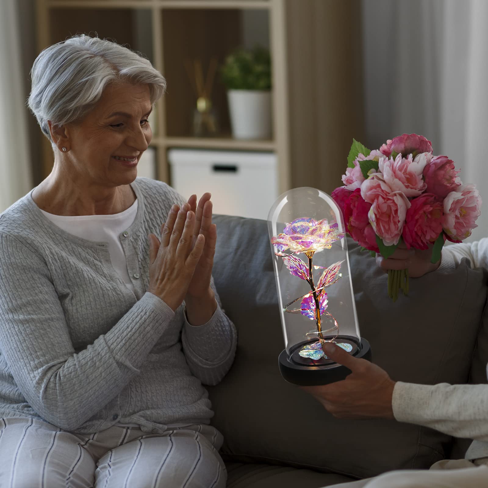 Glass Rose Galaxy Enchanted Light Up Flower in Dome - Eternal Infinity Rose Gift for Women, Mom, Valentine's Day, Anniversary & Home Decor - Perfect Romantic Present for Birthday, Wedding & Special Occasions