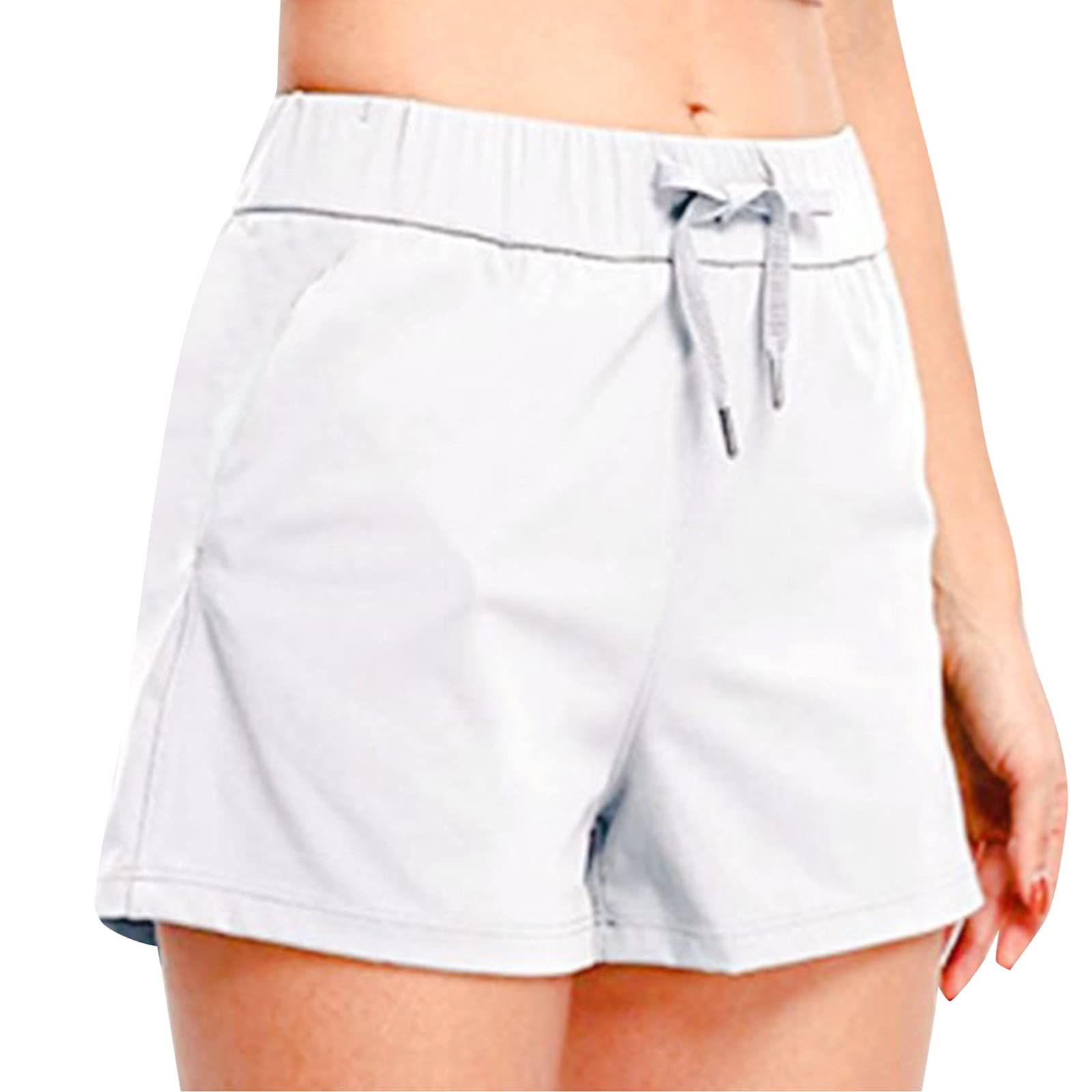 MASZONE Women's Summer Shorts - Comfortable Drawstring Elastic Waist Casual Biker Shorts with Pockets for Workout, Yoga, Running & Daily Wear