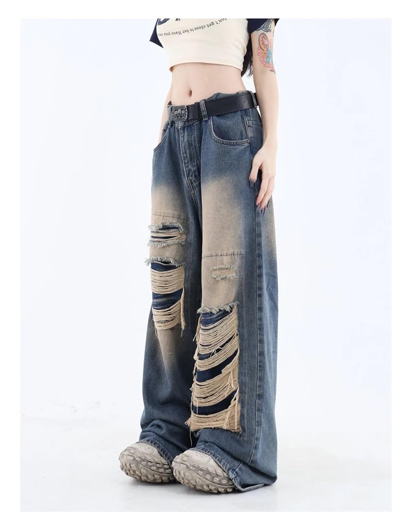 Y2K Gothic Black Baggy Jeans - High Waist Vintage Ripped Pants for Casual Streetwear
