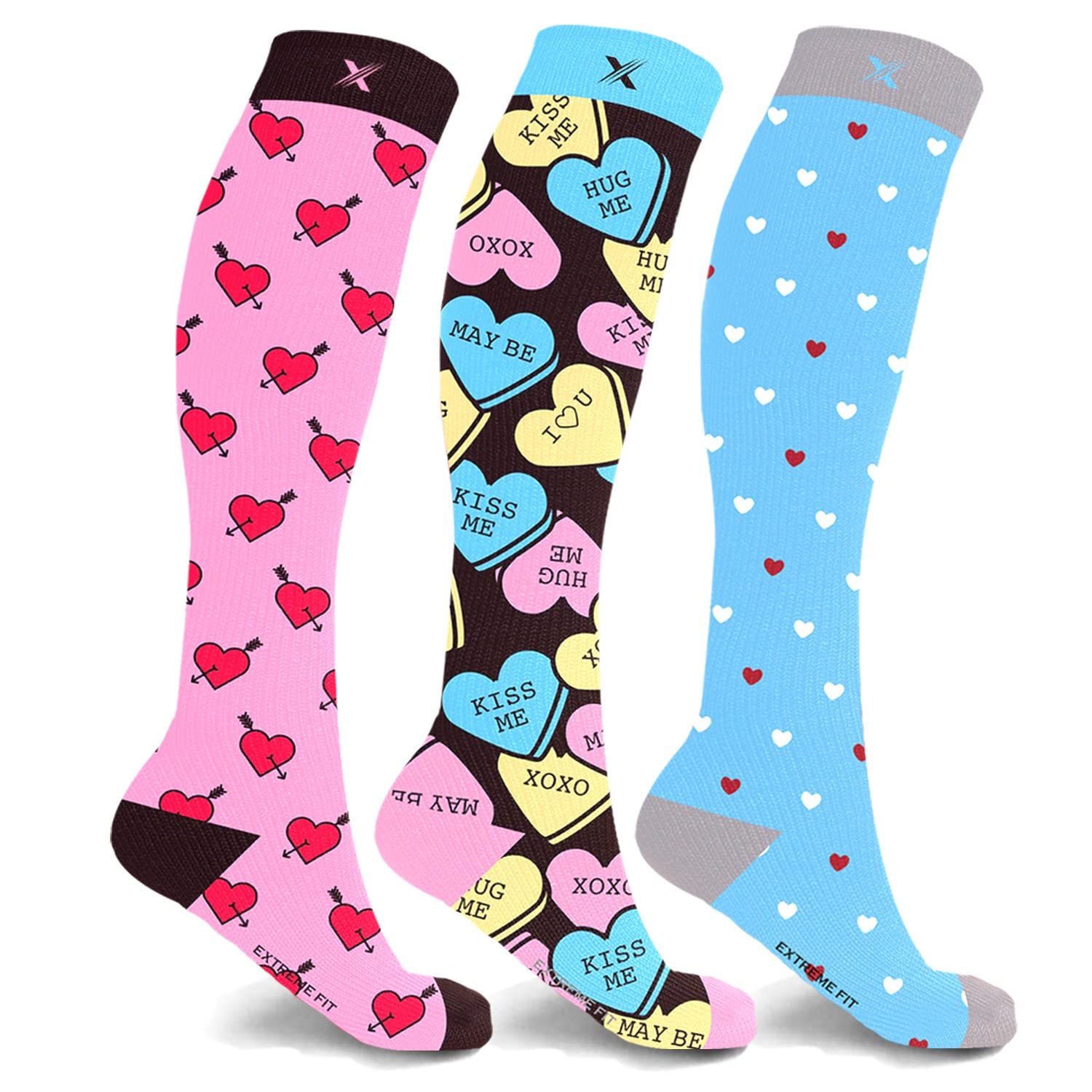 Extreme Fit Compression Socks Knee High - Best for Running, Sports & Pregnancy Relief - 3 Pairs Set - Perfect for Marathon Training, Post-Workout Recovery & Maternity Support