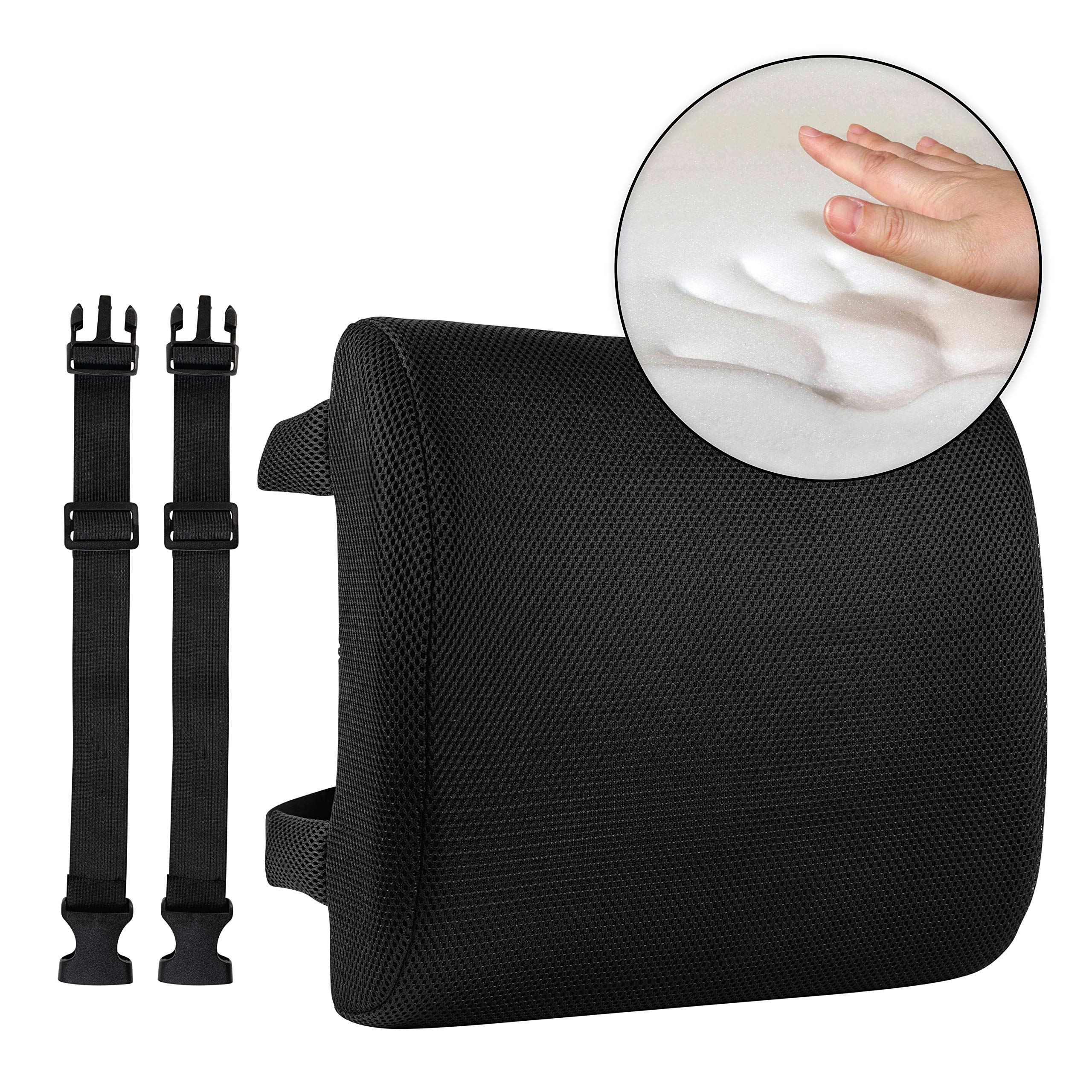 Premium Memory Foam Lumbar Support Cushion for Office & Car Chairs - Ergonomic Back Pain Relief Pillow (Black, 1 Count) - Perfect for Long Work Hours, Road Trips & Home Office Comfort