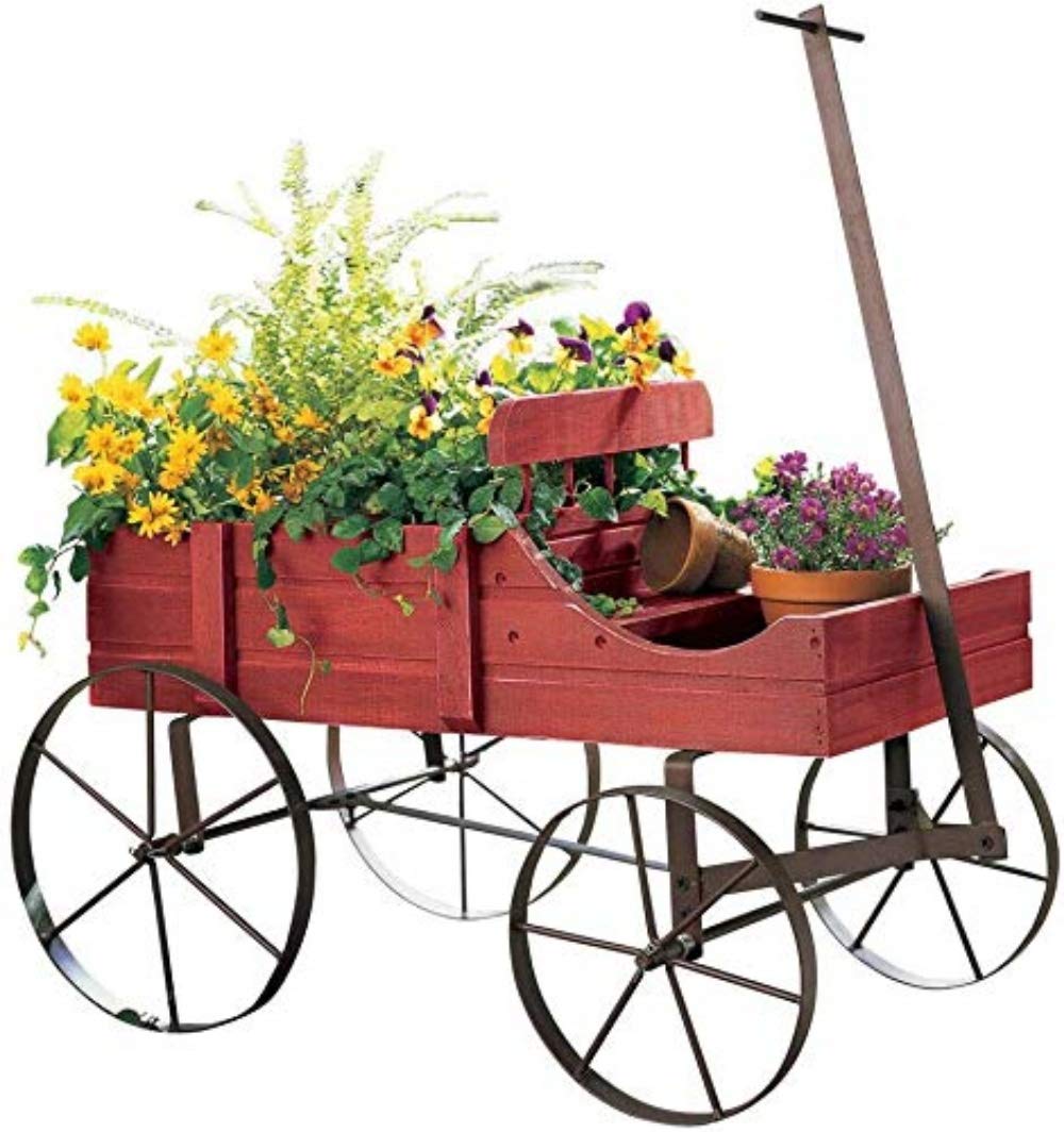 Vintage Red Wagon Planter for Indoor & Outdoor Decor - Rustic Garden Flower Pot for Patio, Backyard, and Home Décor | Perfect for Spring Planting, Herb Gardens, and Farmhouse Style Decorations