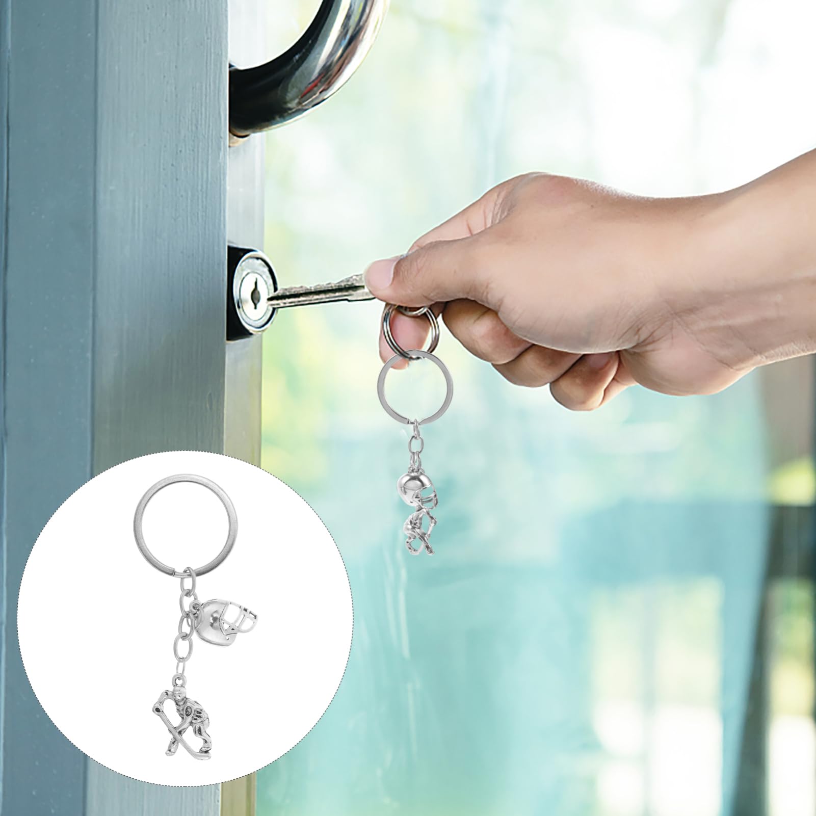 Hockey Player Keychain - Sports Themed Backpack Accessory, Hockey Gift for Players & Fans, Durable Metal Key Ring for Bags, Gyms & Travel