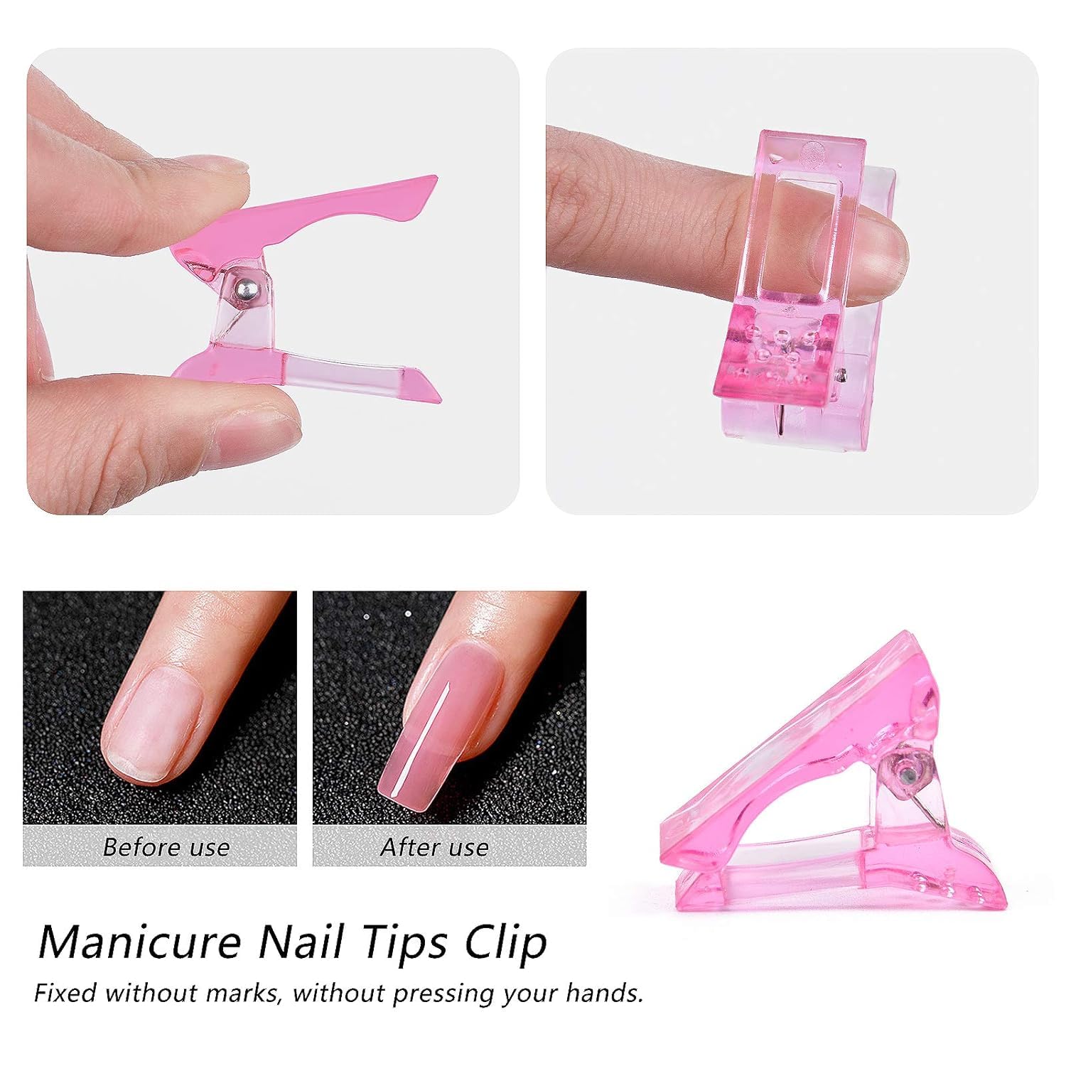 10PCS Transparent Nail Clips for Gel Nail Extension - UV LED Builder DIY Manicure Set (Pink) | Perfect for Salon, Home Use & Professional Nail Art
