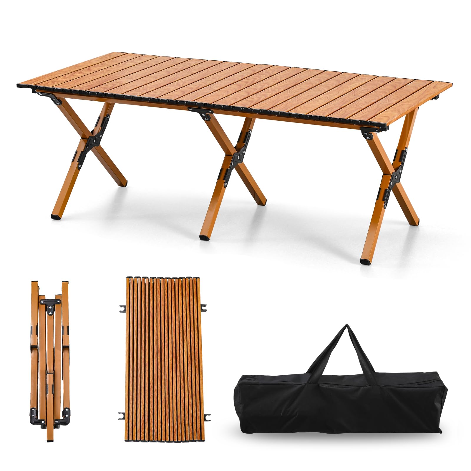 Portable 4FT Aluminum Roll-Up Camping Table - Lightweight Folding Picnic Table for Outdoor BBQ, Beach, Backyard & Travel - Compact Carry Bag Included - Perfect for Camping Trips, Tailgating & Picnics