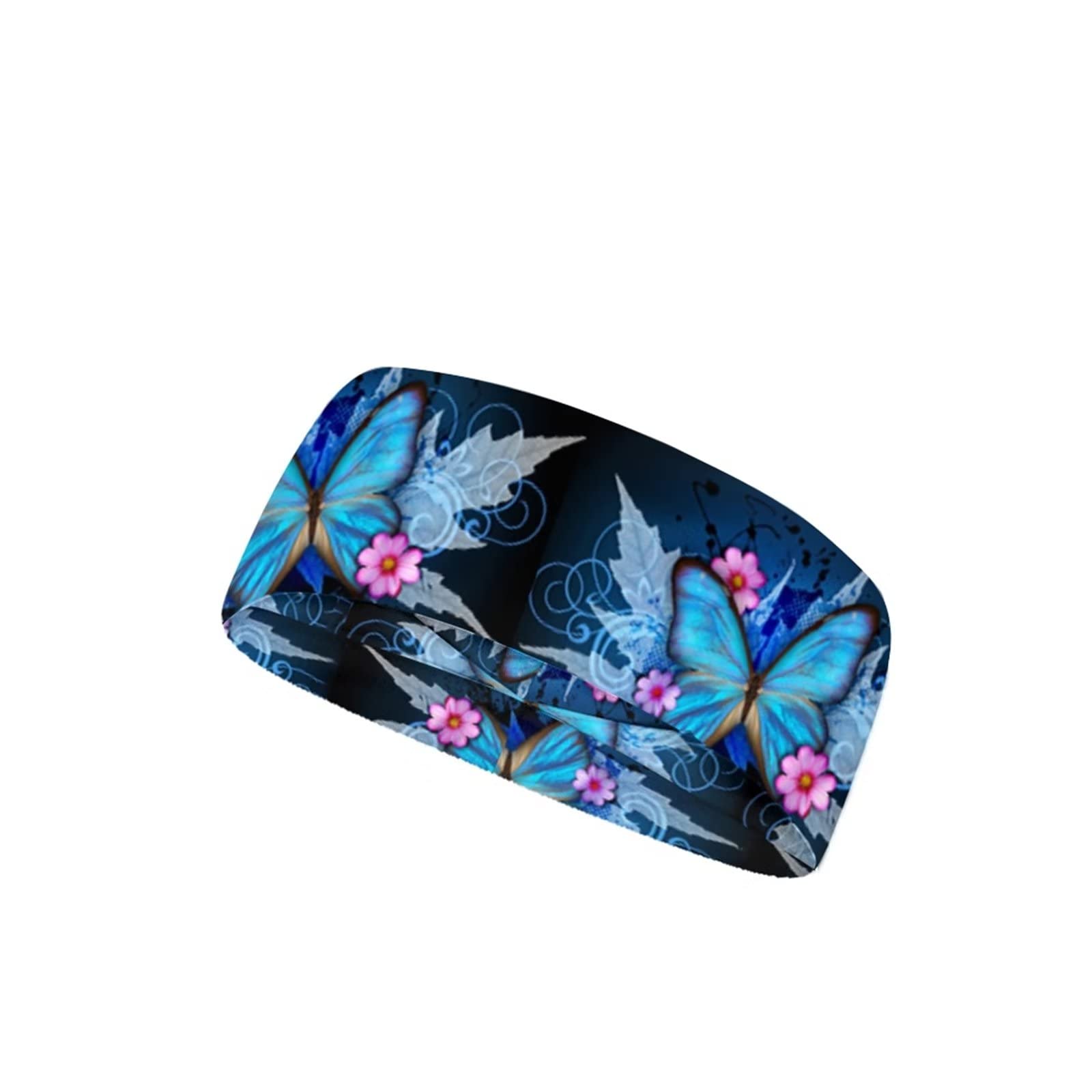 JEOCODY Blue Butterfly Sports Headbands for Women - Non-Slip Cooling Washable Headband for Yoga, Running, Gym & Spa - Quick-Drying & Sweat-Absorbing Workout Accessories