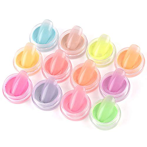Ochine 12 Colors Luminous Fluorescent Nail Powder Set with Primer - Long Lasting UV Gel Nail Art Decorations for Manicure, Pedicure & Salon Use