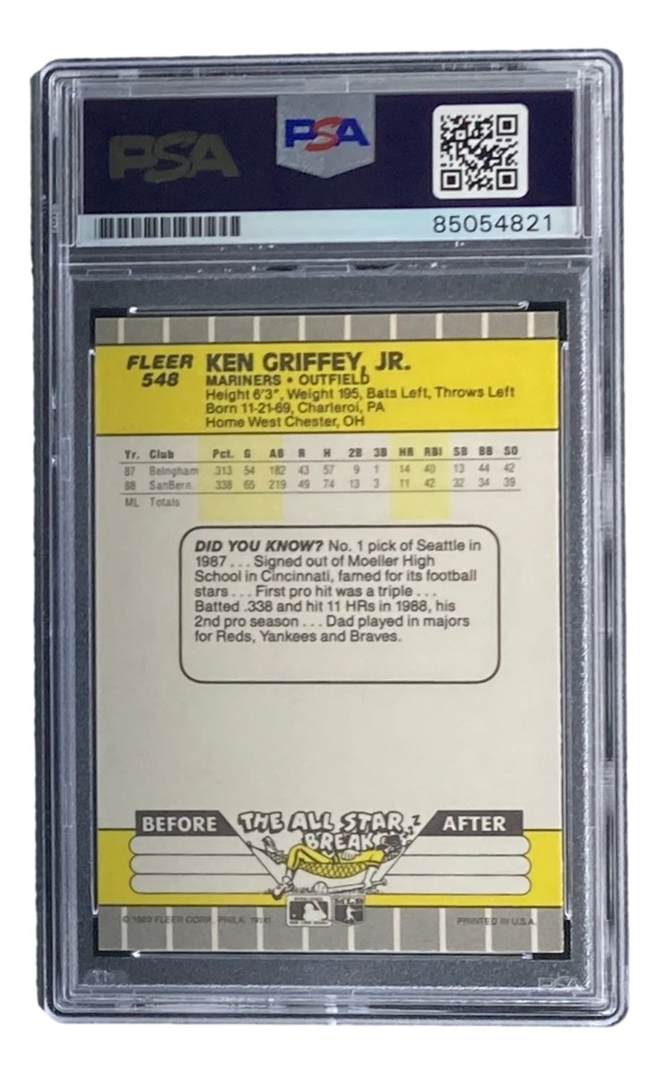 Ken Griffey Jr Signed 1989 Fleer #548 Rookie Card PSA/DNA Gem MT 10 - Seattle Mariners Baseball Memorabilia for Collectors & Sports Fans Display