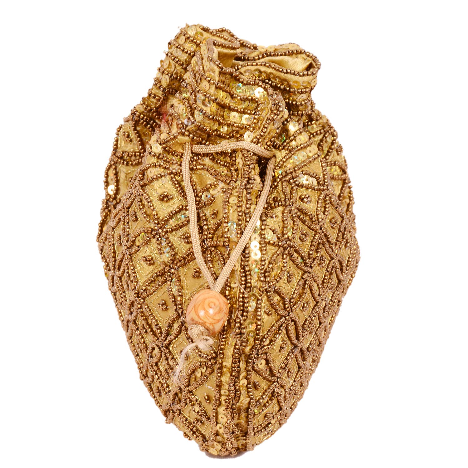 2 Pack Indian Beaded Potli Bag for Women & Girls - Golden Wedding Clutch, Jewelry Pouch | Perfect for Bridal Accessories, Cultural Events & Gift Giving