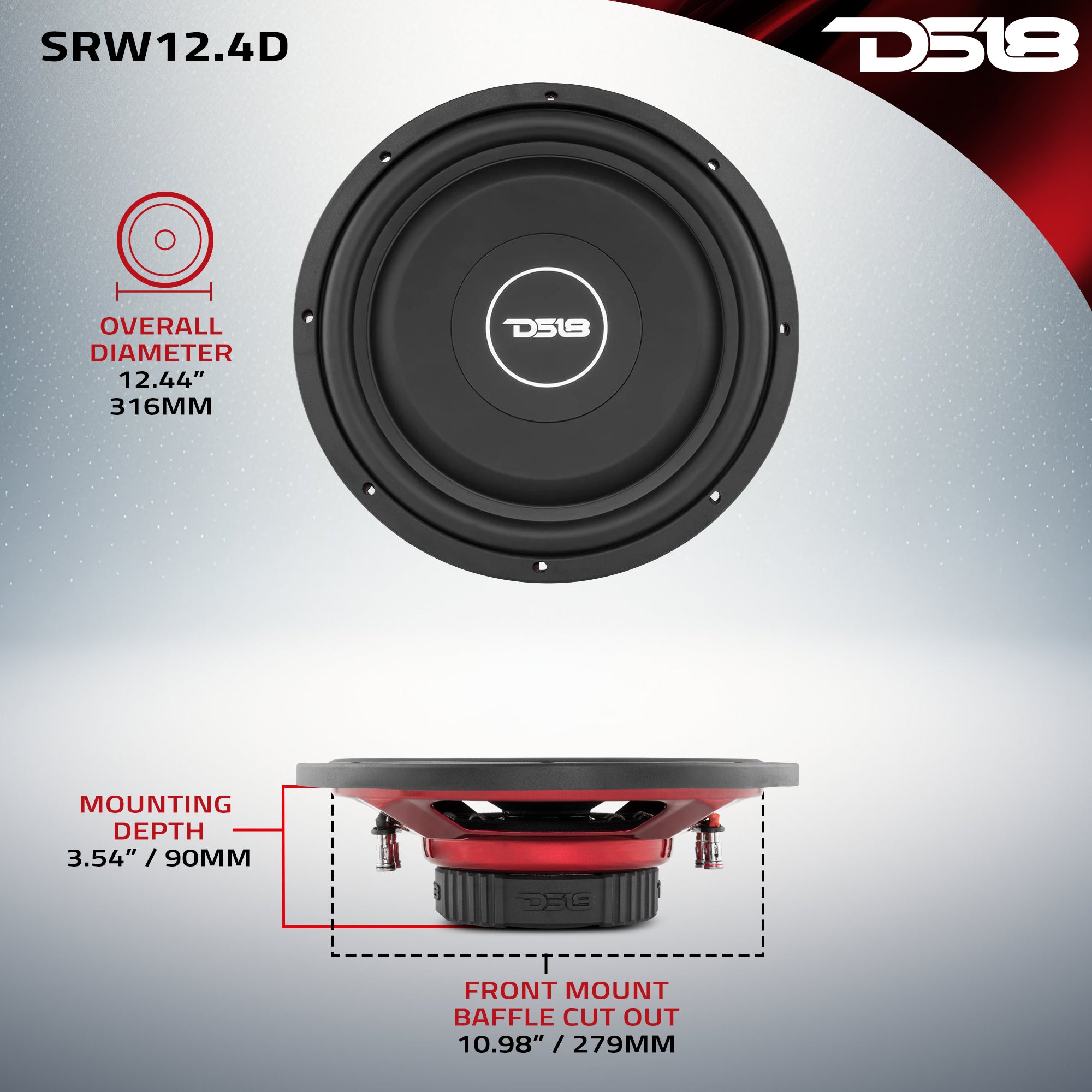 SRW Shallow Mount 12-Inch Car Subwoofer - 220 Watts RMS, Dual 4 Ohm Voice Coil - Powerful Bass for Trucks, SUVs & Custom Car Audio Systems