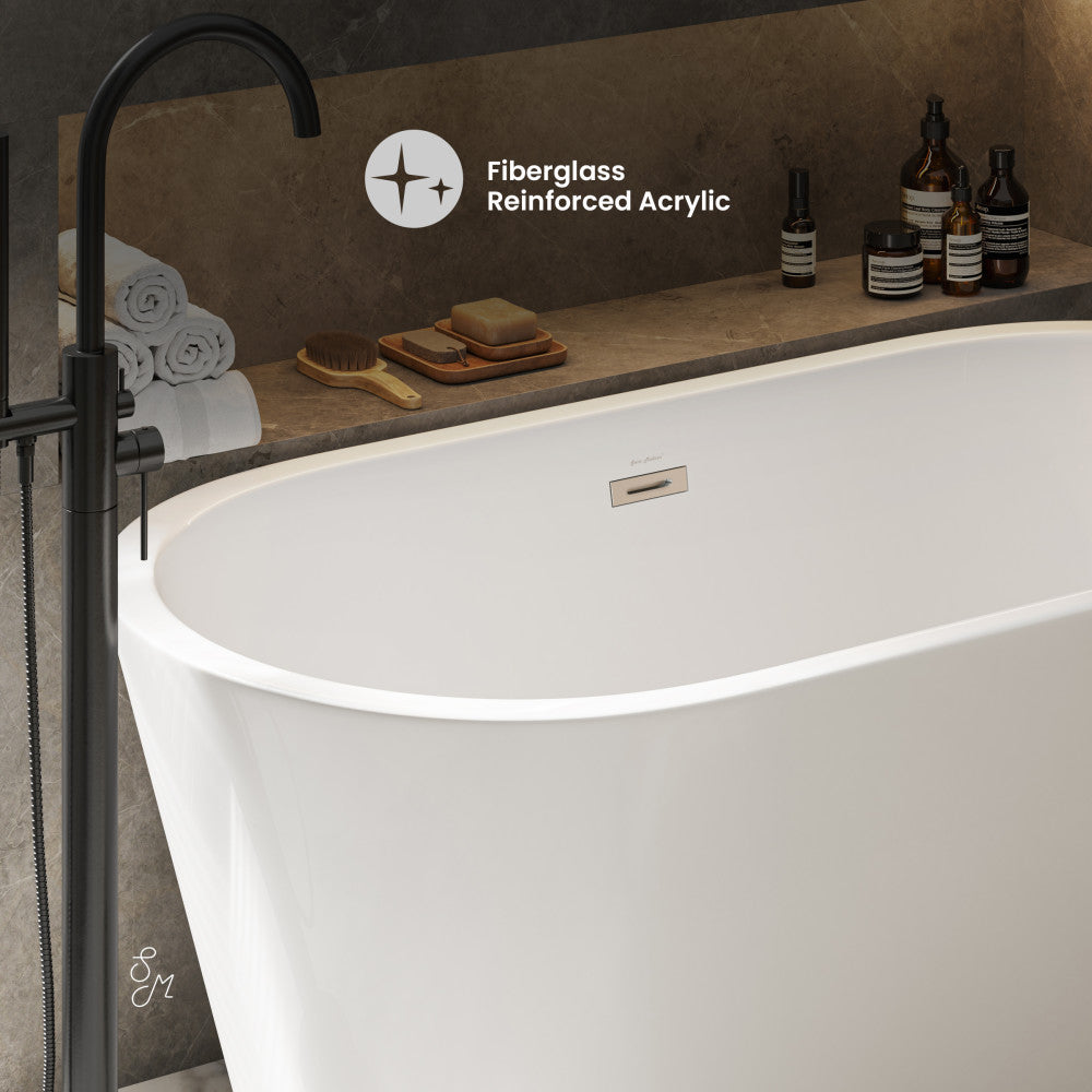 Claire 60-Inch Freestanding Bathtub - Modern Acrylic Soaking Tub for Bathroom Relaxation | Spa-Like Experience at Home