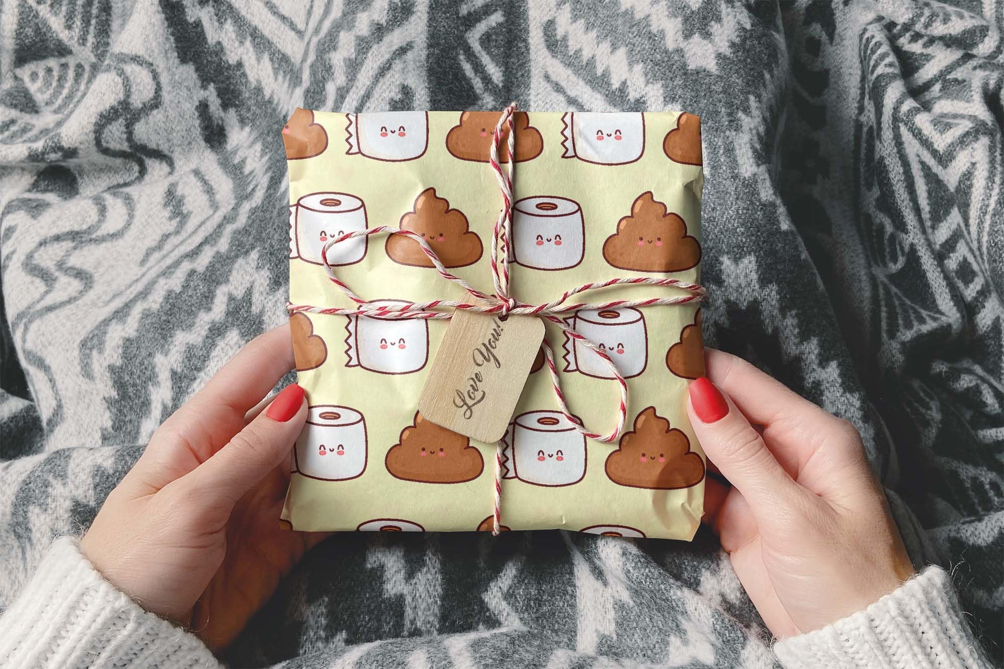 Funny Poop Emoji Christmas Wrapping Paper - Cute Holiday Gift Wrap for Kids, Xmas Party Decorations - 20x30 Inch Sheet - Perfect for Gag Gifts, Stocking Stuffers & Festive Holiday Parties