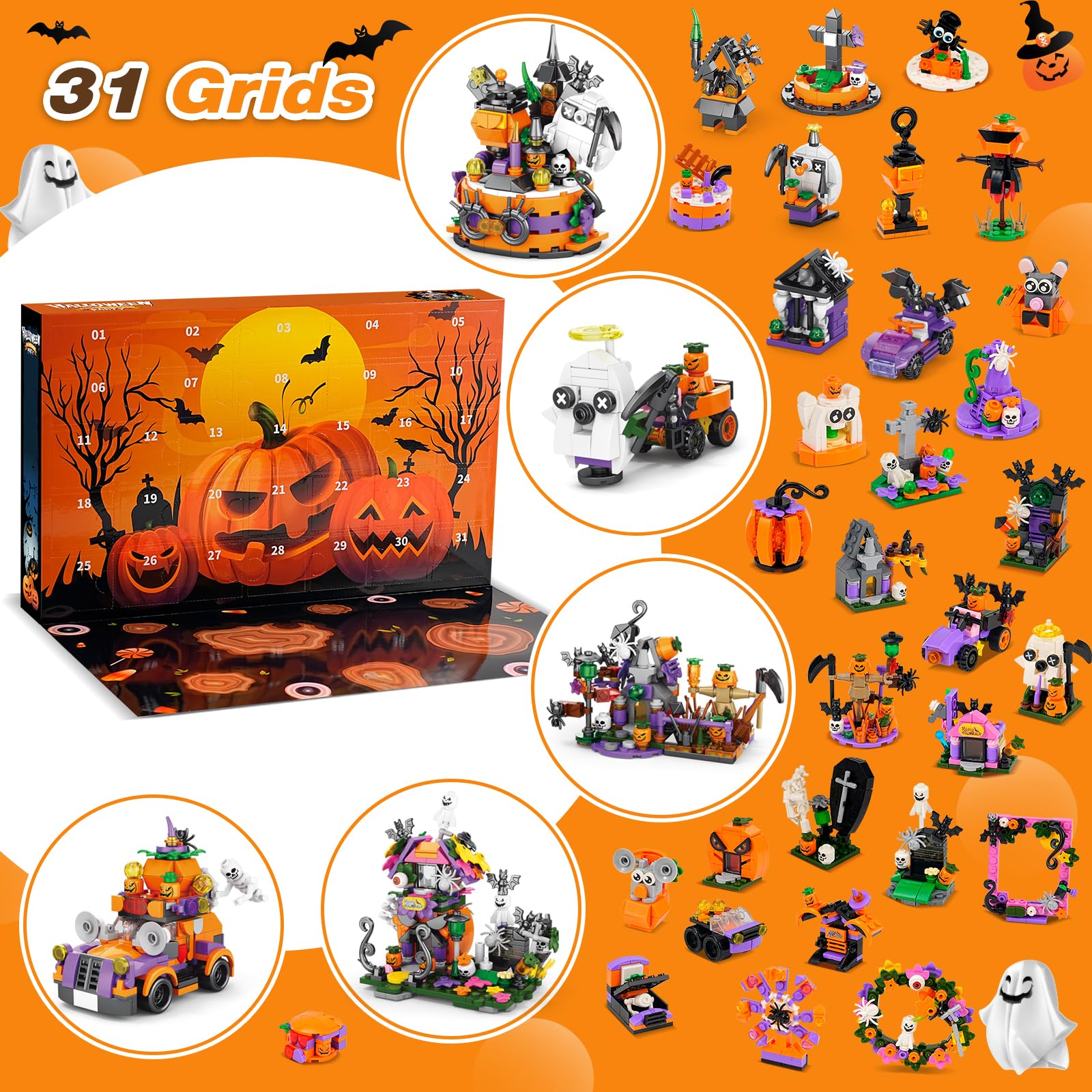 2024 Halloween Advent Calendar with Building Blocks for Kids - 31 Days Countdown Toy, Fun Halloween Gift for Children (CT-930) | Perfect for Classroom Rewards, Party Favors & Holiday Countdown Excitement