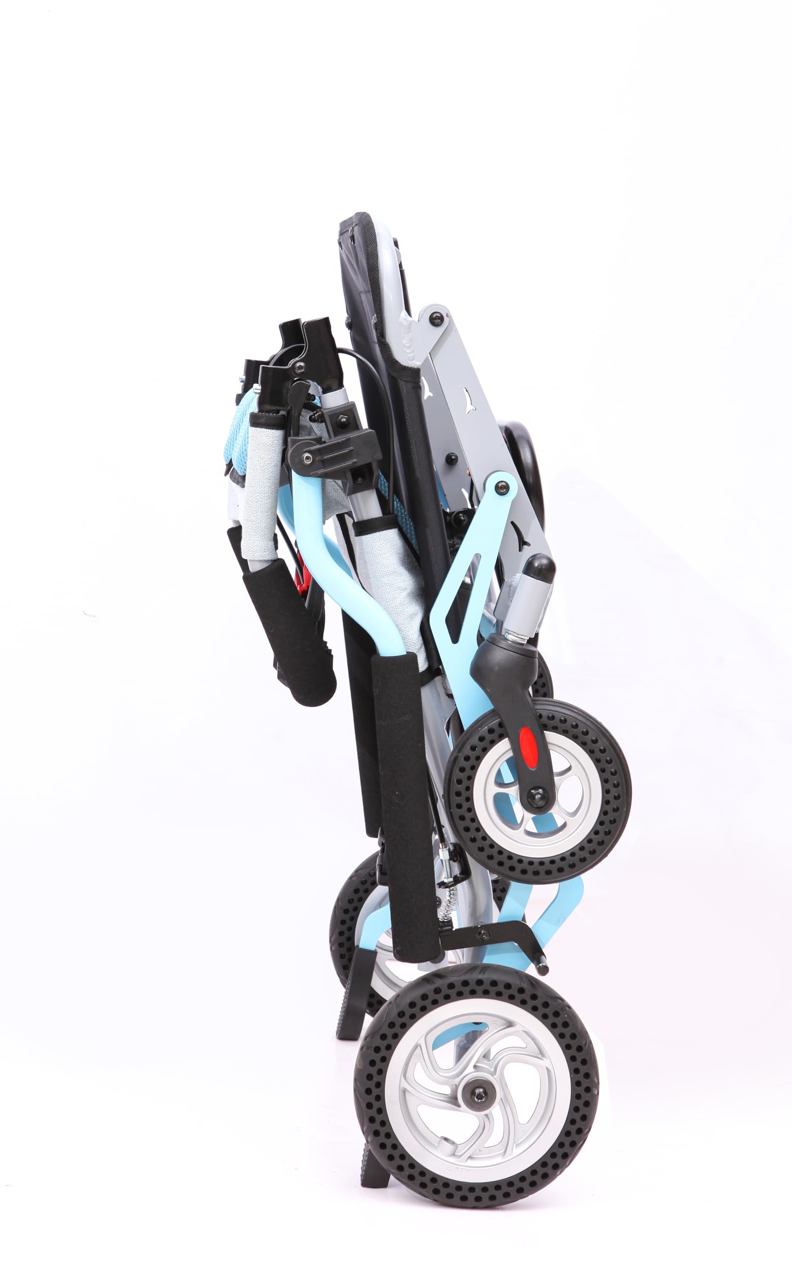 Ultra Lightweight Folding Transport Wheelchair for Elderly - Portable, Locking Handbrake, Removable Flip Armrests & Swinging Footrests (Gray Blue) - Ideal for Travel, Doctor Visits, and Indoor/Outdoor Mobility