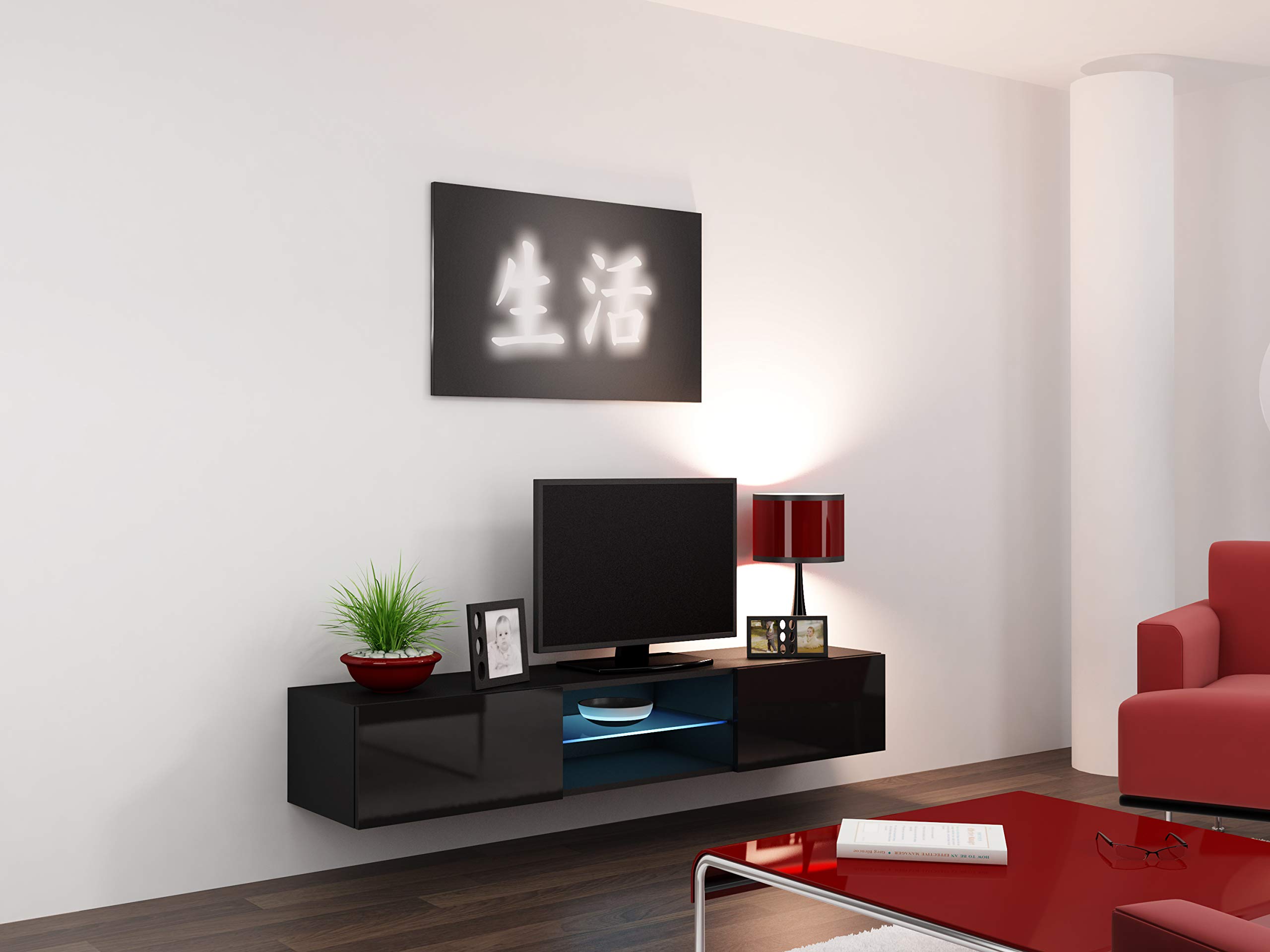 Premium LIDO Tempered Glass TV Stand - Modern Black TV Stand for Flat Screen TVs up to 65